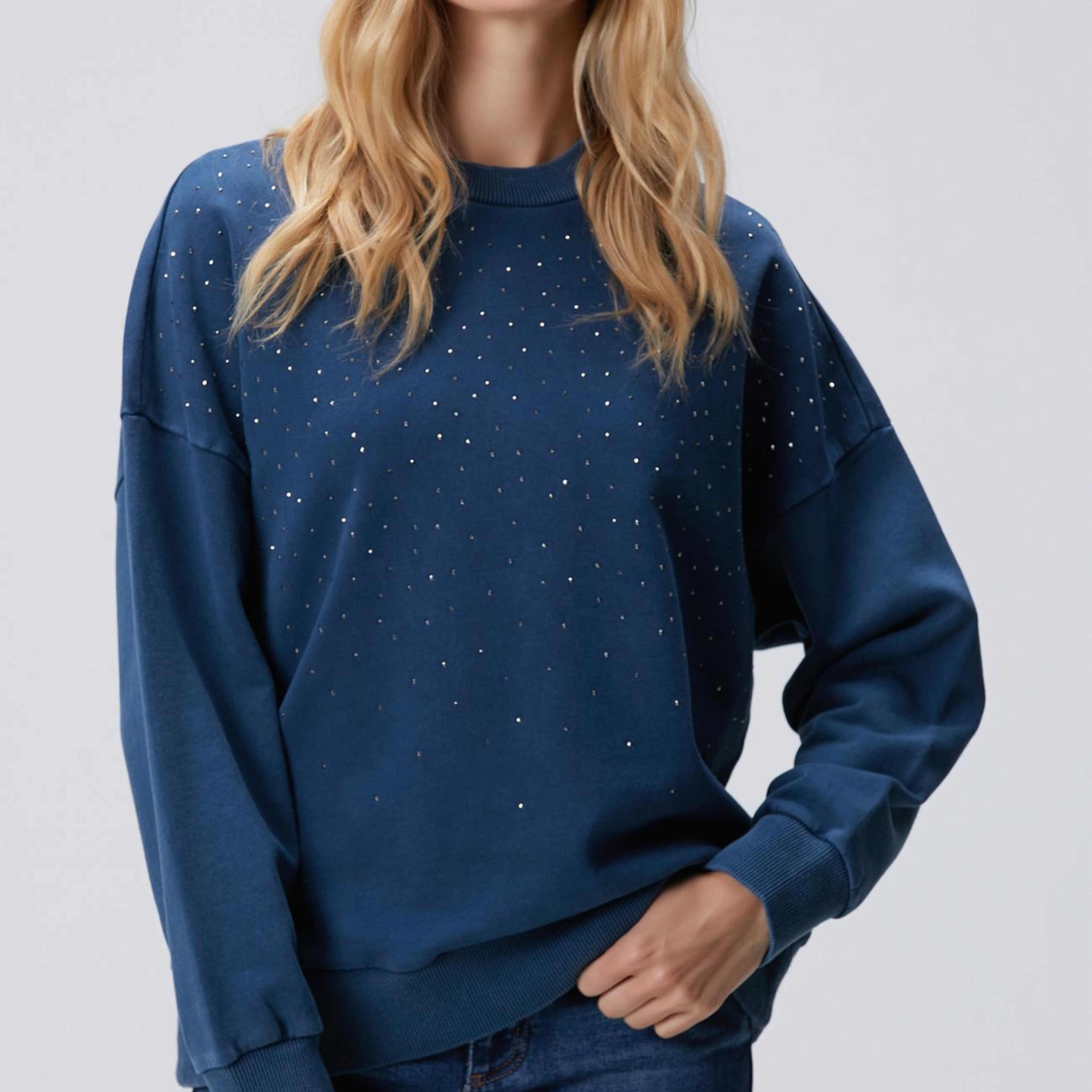 Network Kadın İndigo Taşlı Sweatshirt