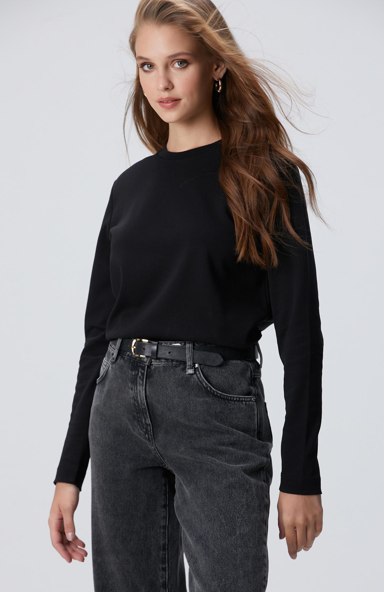 Network Kadın Siyah Basic Sweatshirt