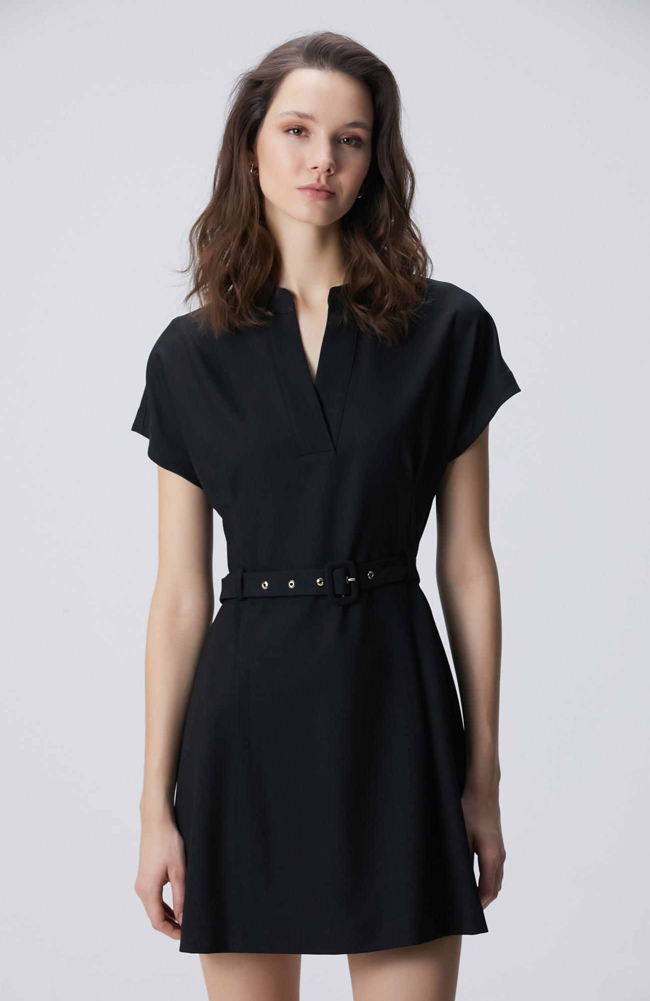 Network Kadın Siyah Kemerli Mini Elbise