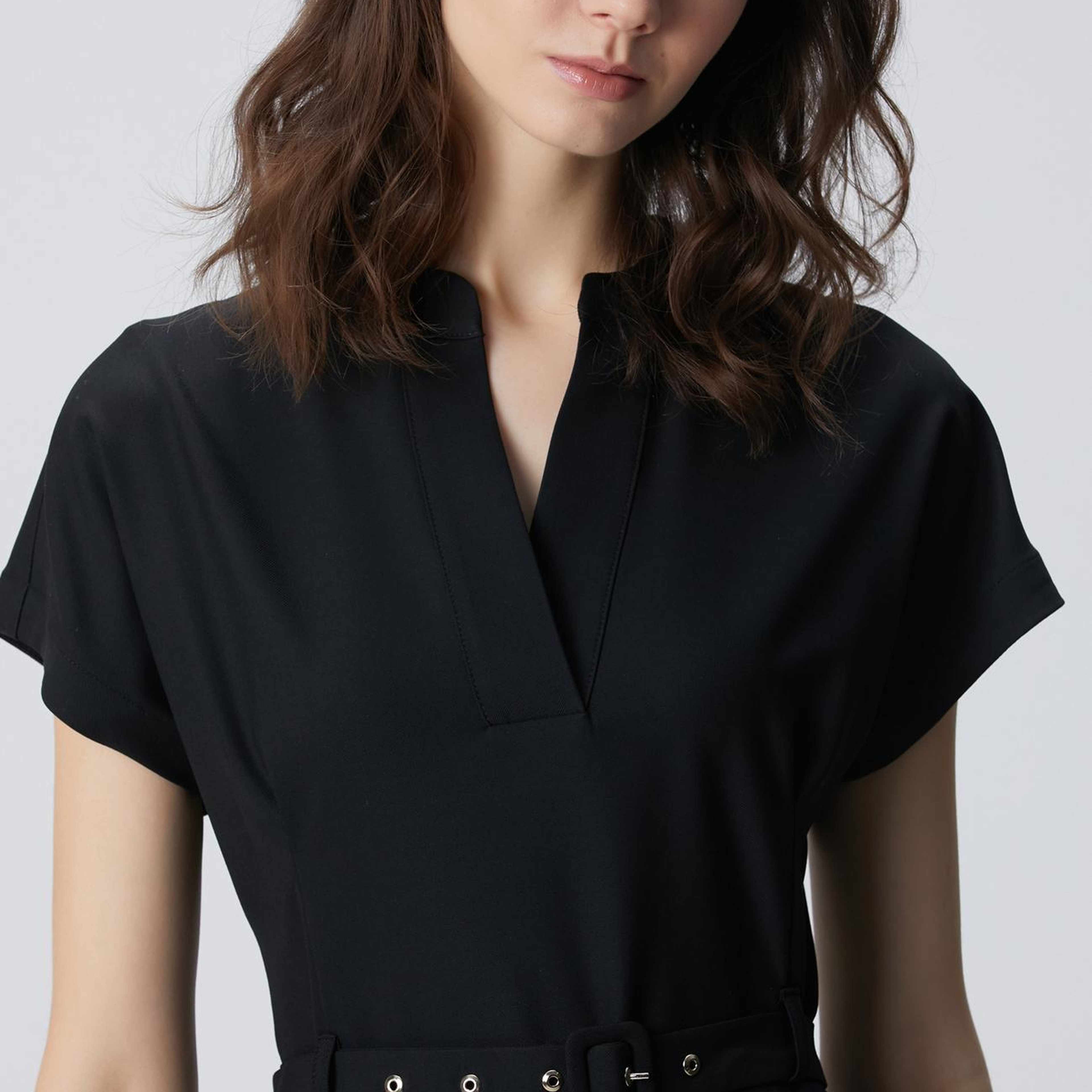 Network Kadın Siyah Kemerli Mini Elbise