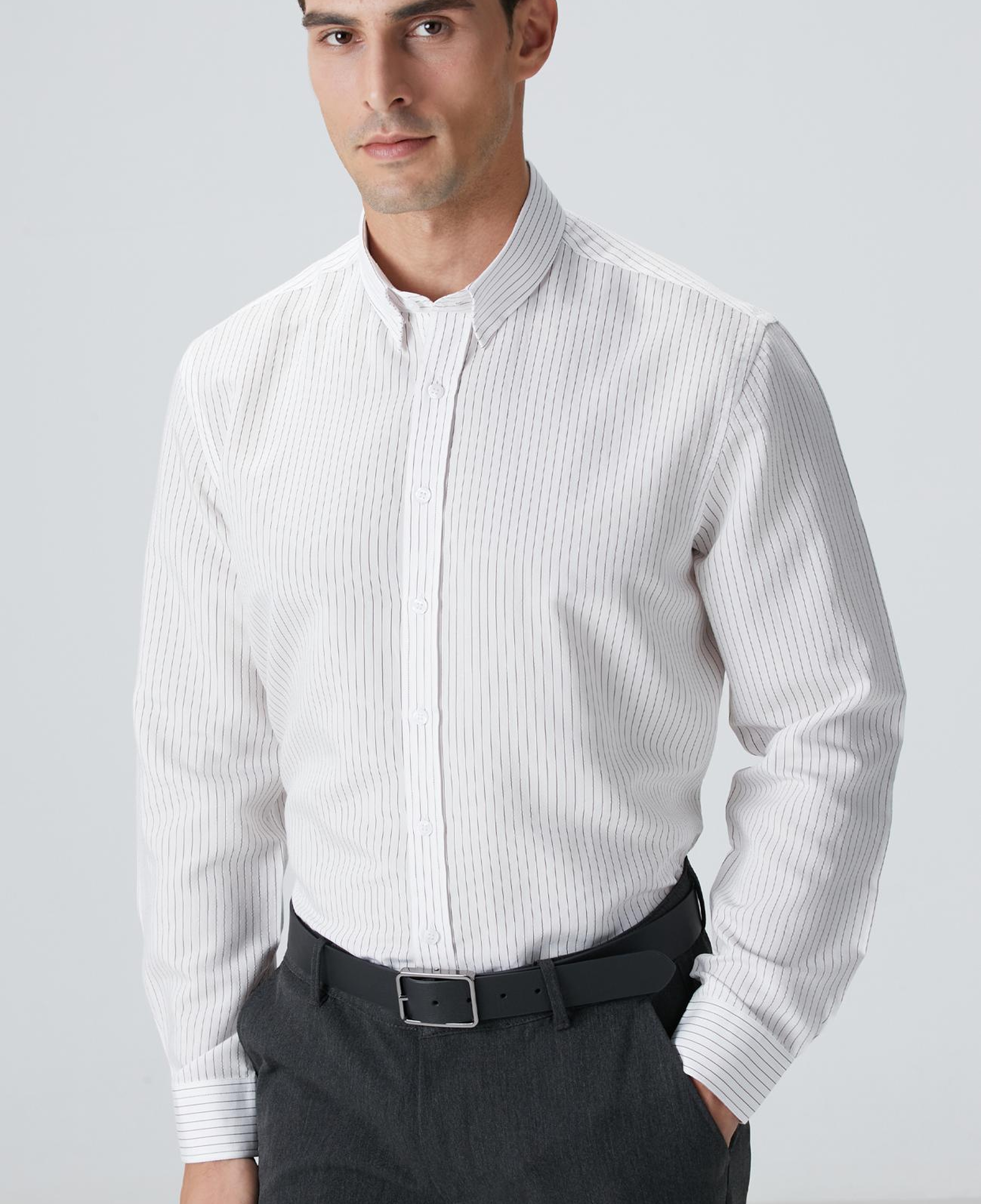 Network Erkek Beyaz Çizgili Gömlek