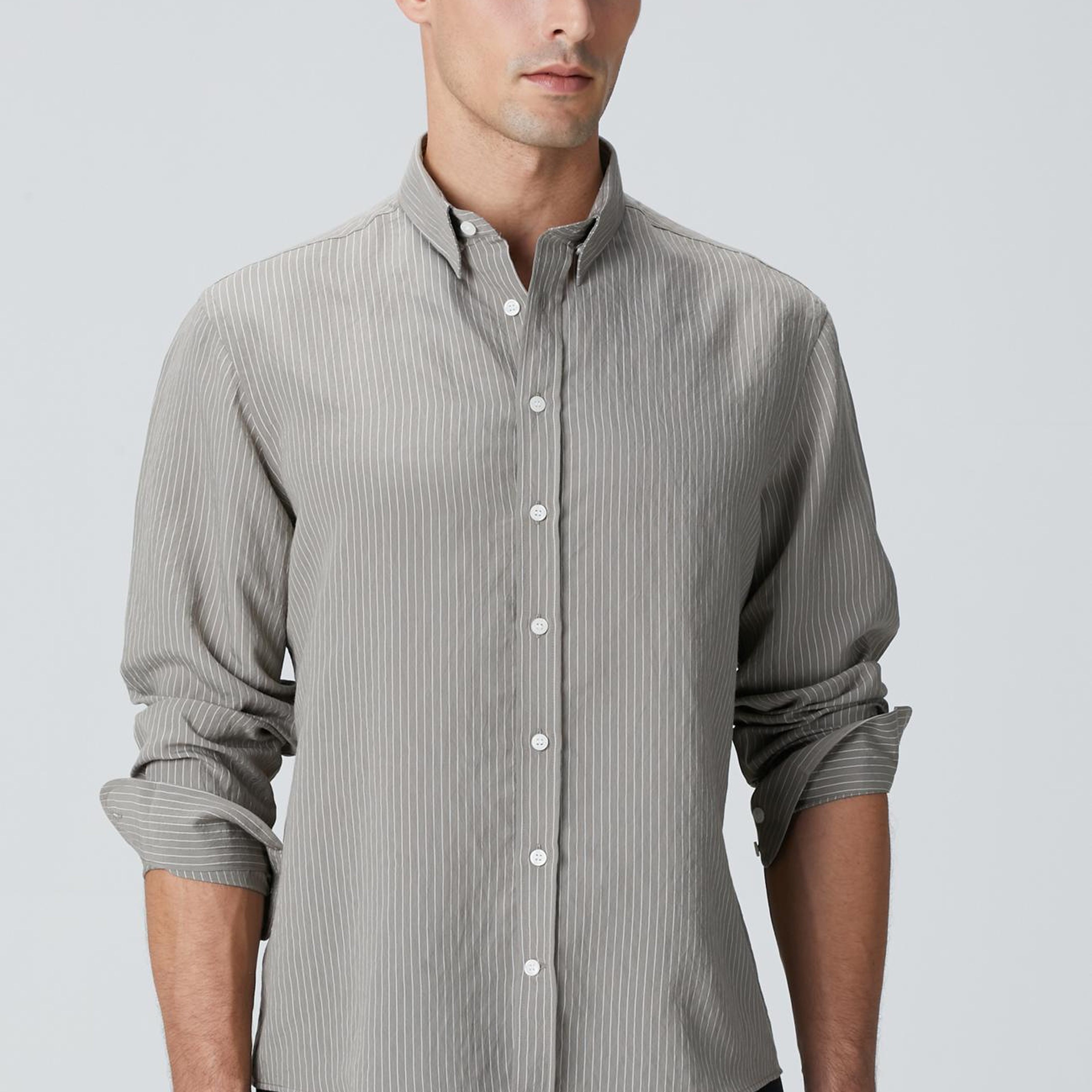 Network Erkek Haki Çizgili Gömlek