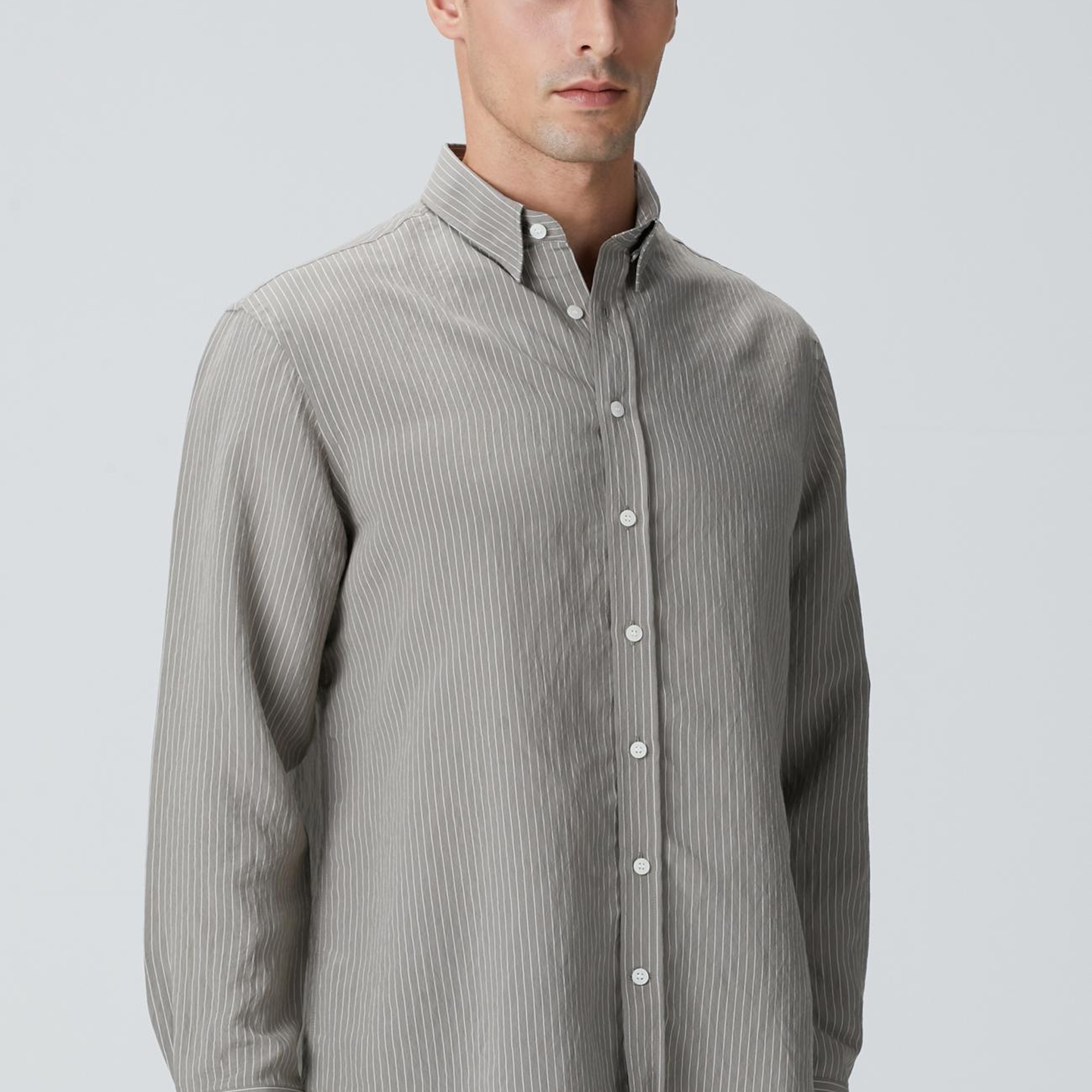 Network Erkek Haki Çizgili Gömlek