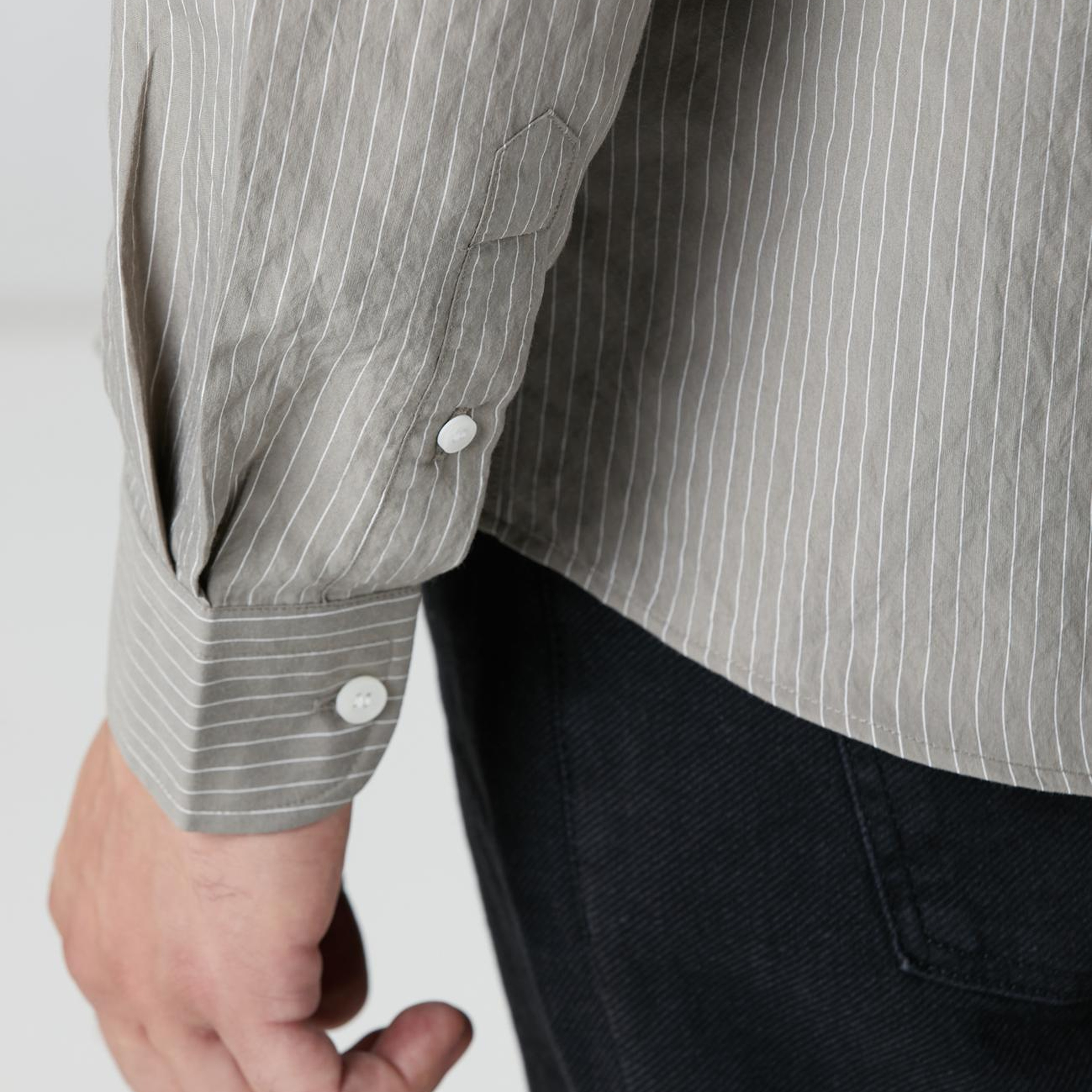 Network Erkek Haki Çizgili Gömlek