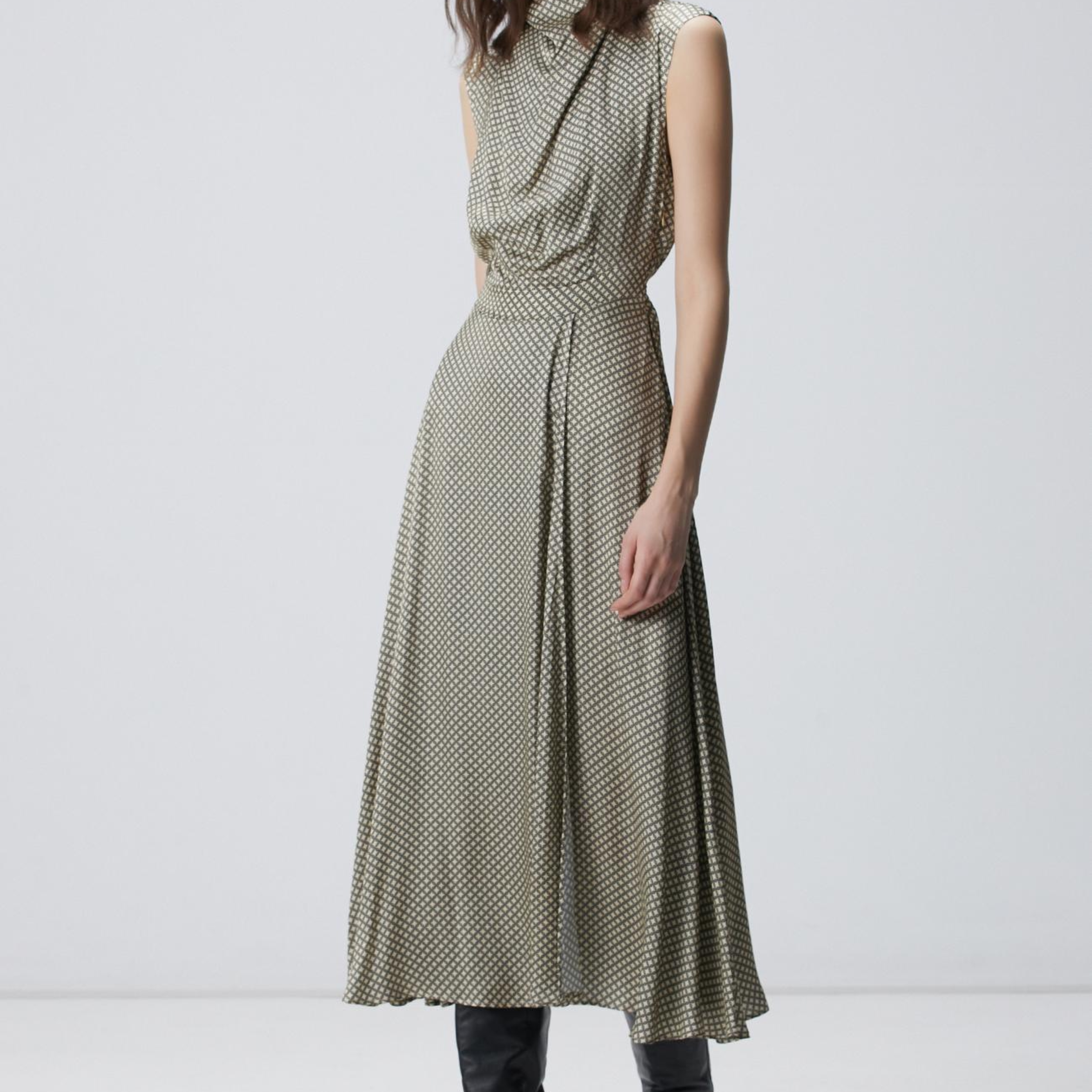 Network Kadın Sarı Desenli Midi Elbise