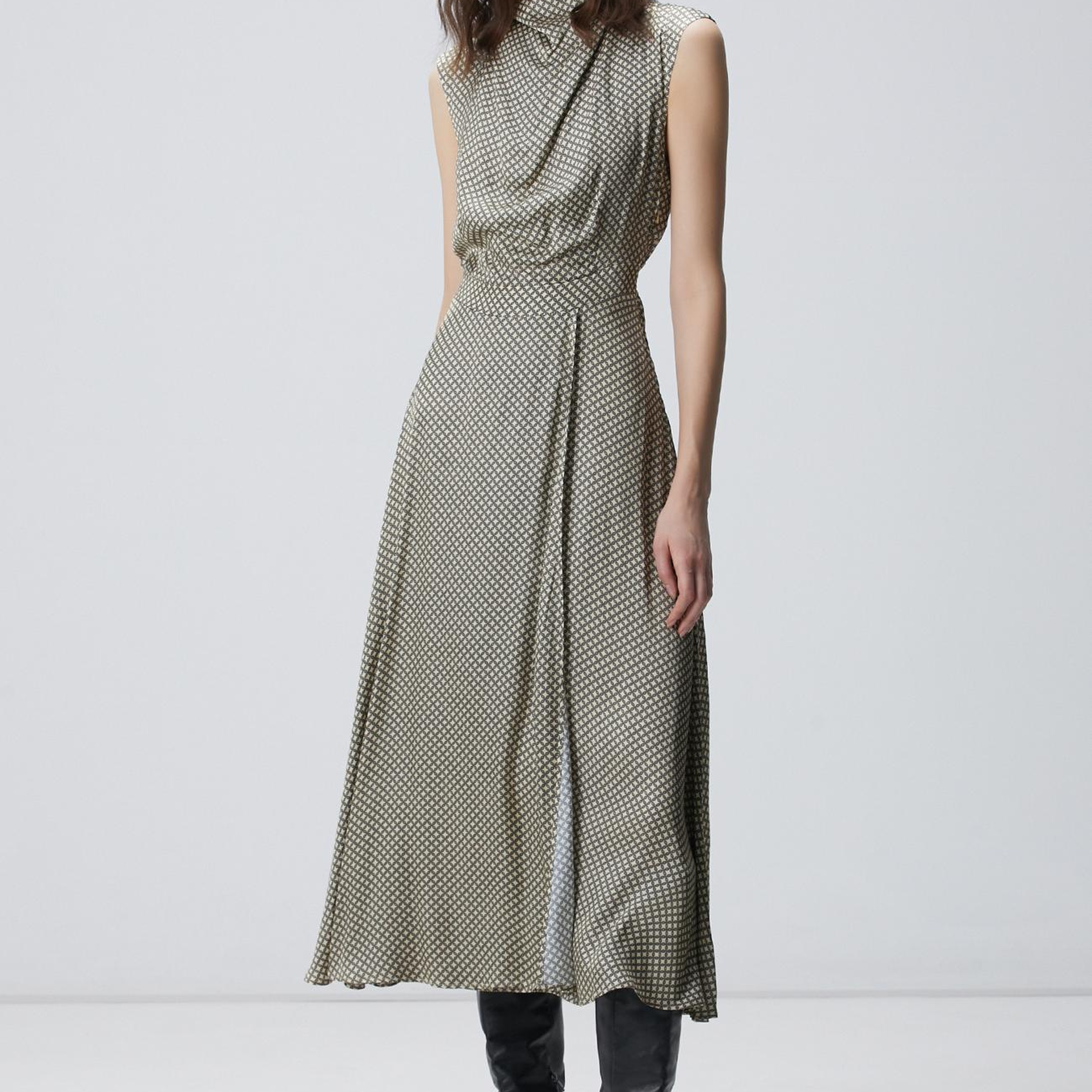 Network Kadın Sarı Desenli Midi Elbise