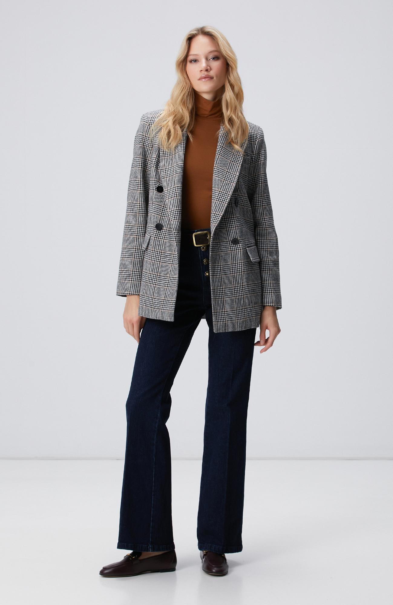 Network Kadın Siyah Kırık Beyaz Yün Karışımlı Ceket