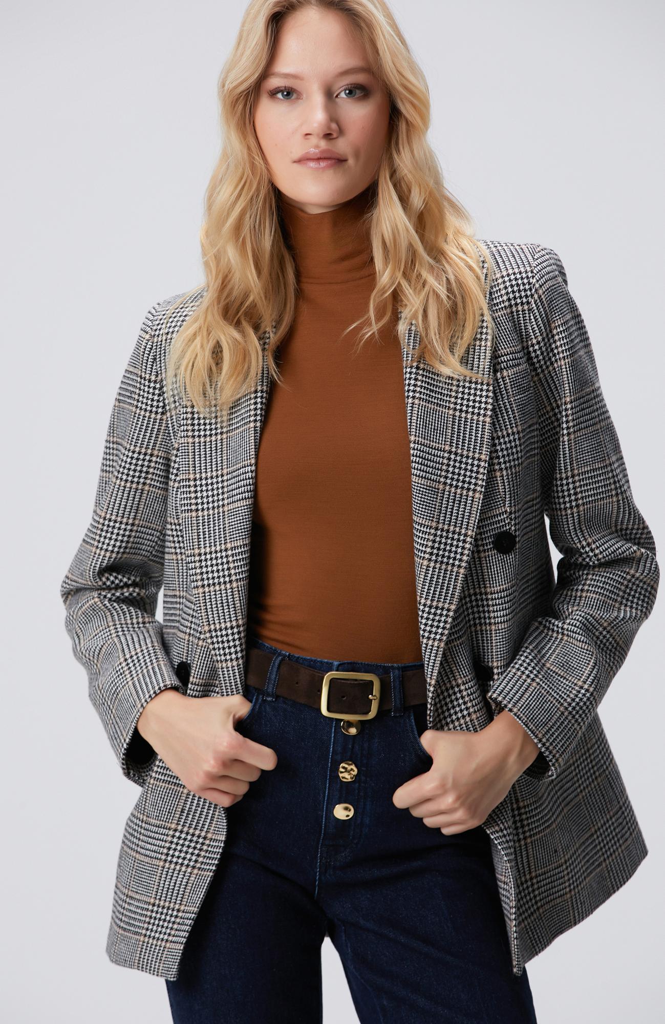 Network Kadın Siyah Kırık Beyaz Yün Karışımlı Ceket