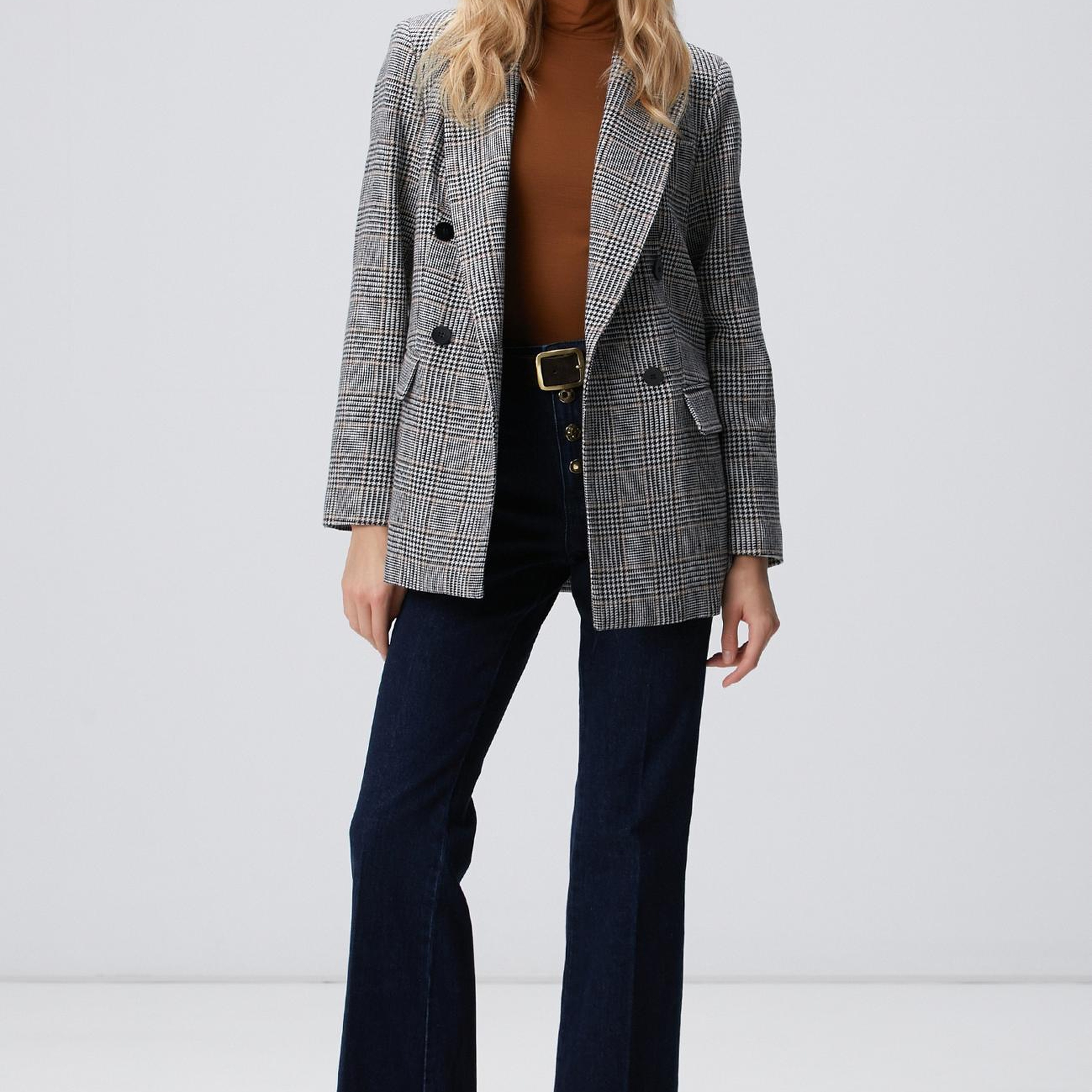 Network Kadın Siyah Kırık Beyaz Yün Karışımlı Ceket