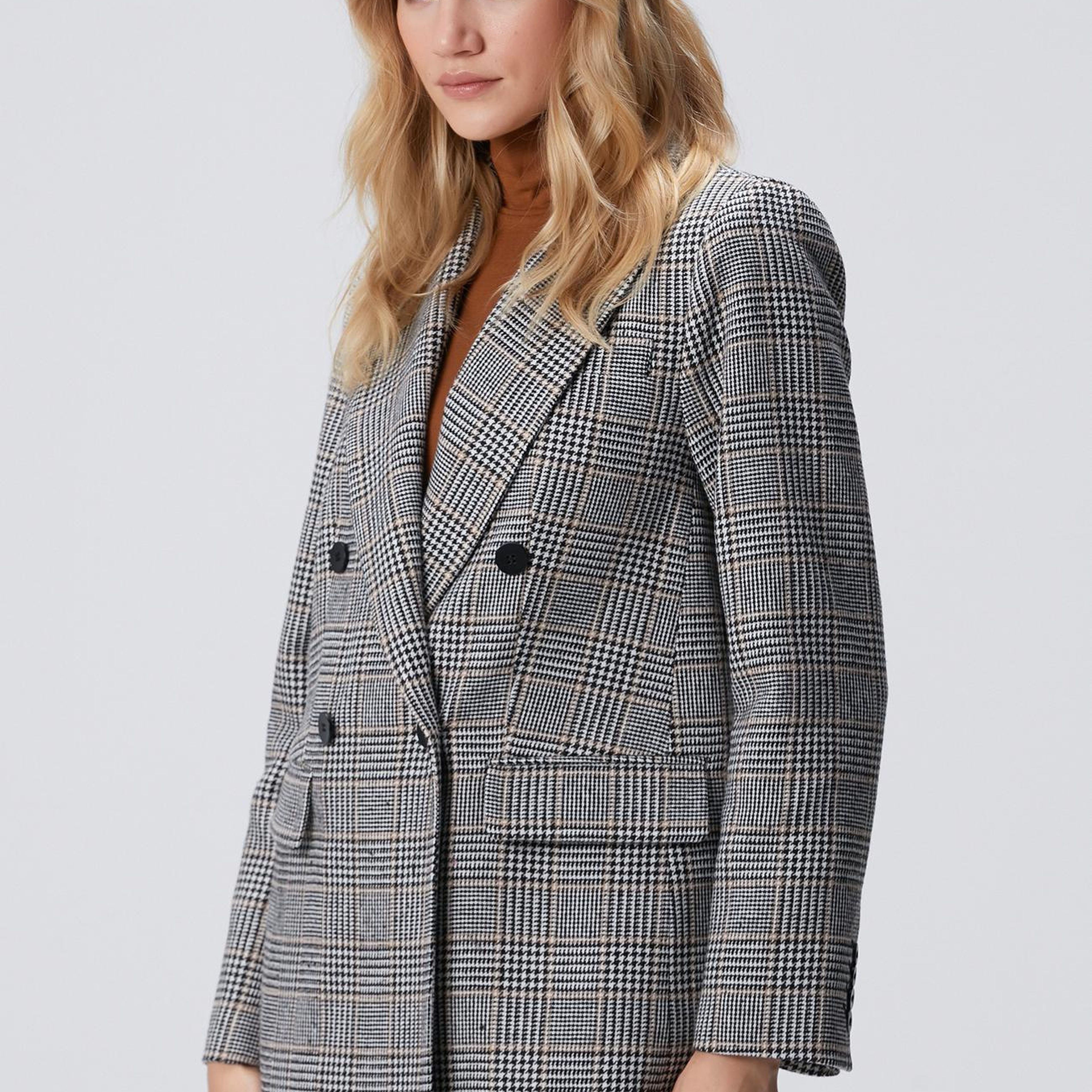 Network Kadın Siyah Kırık Beyaz Yün Karışımlı Ceket