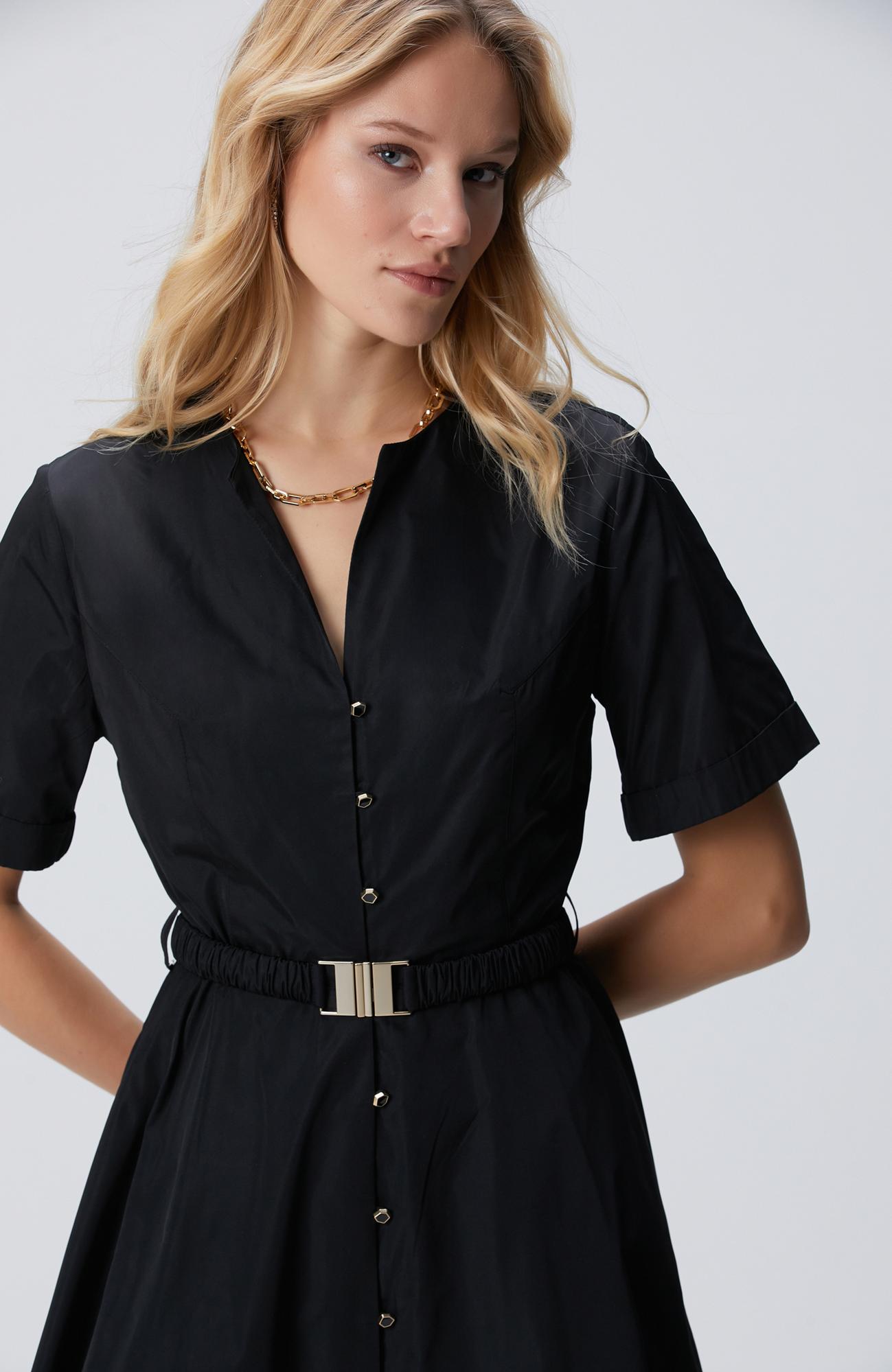 Network Kadın Siyah Tafta Elbise