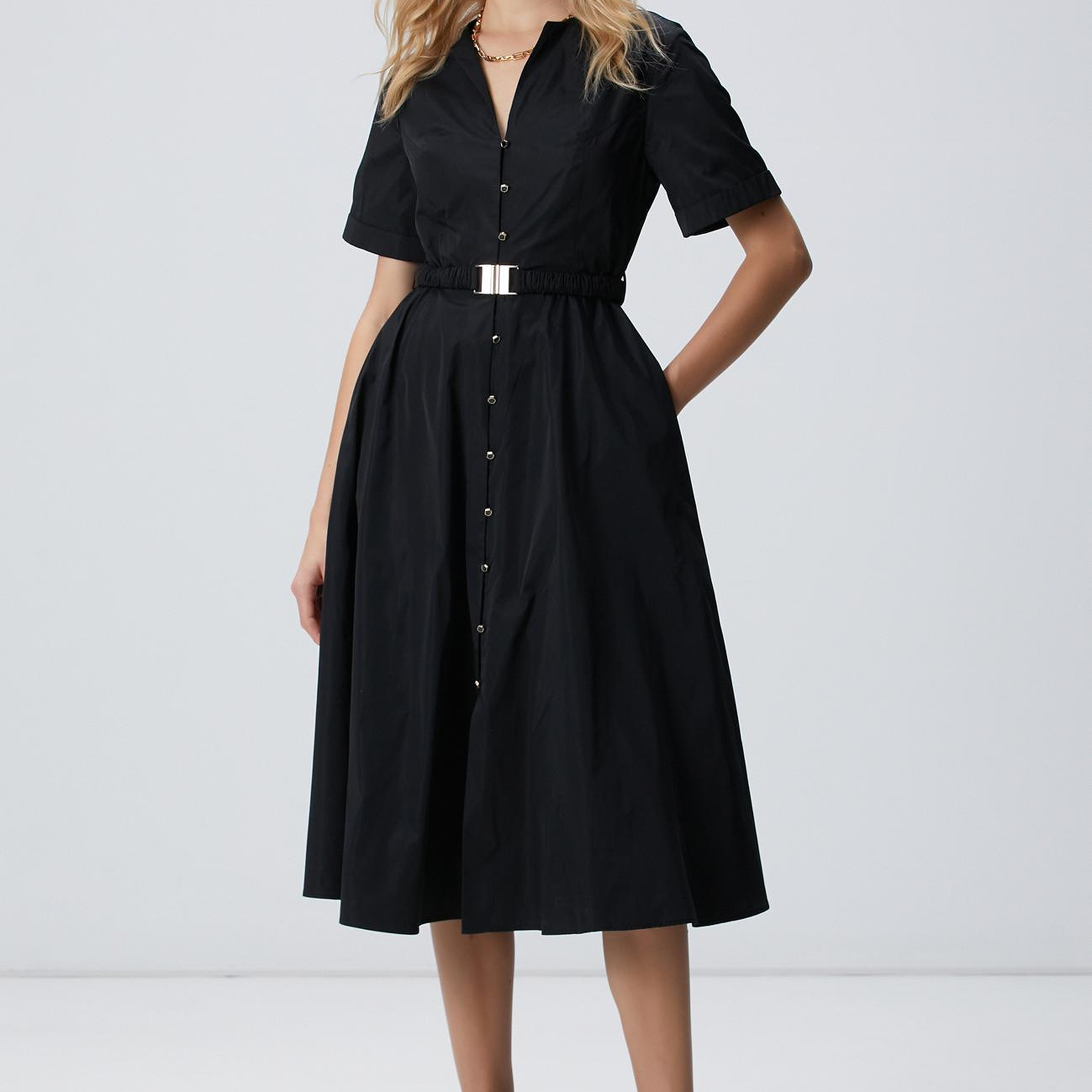 Network Kadın Siyah Tafta Elbise