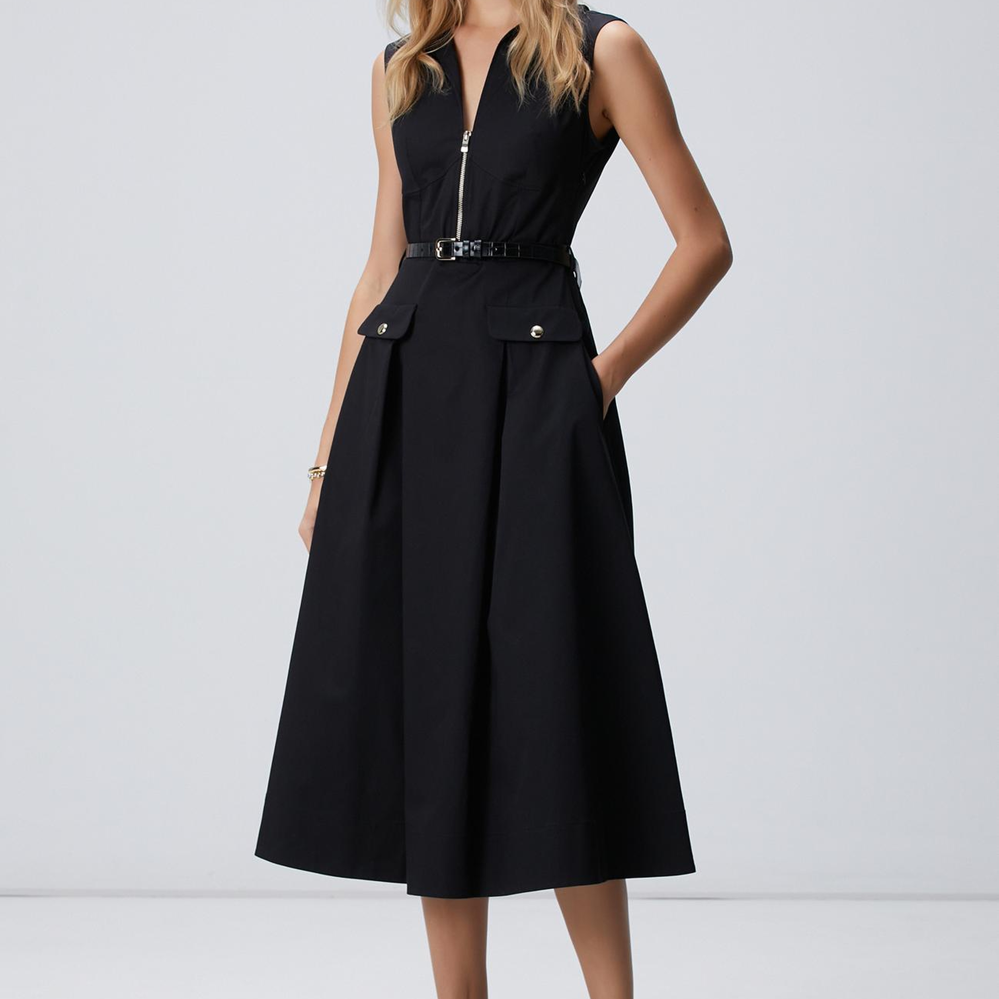 Network Kadın Siyah Fermuarlı Midi Elbise