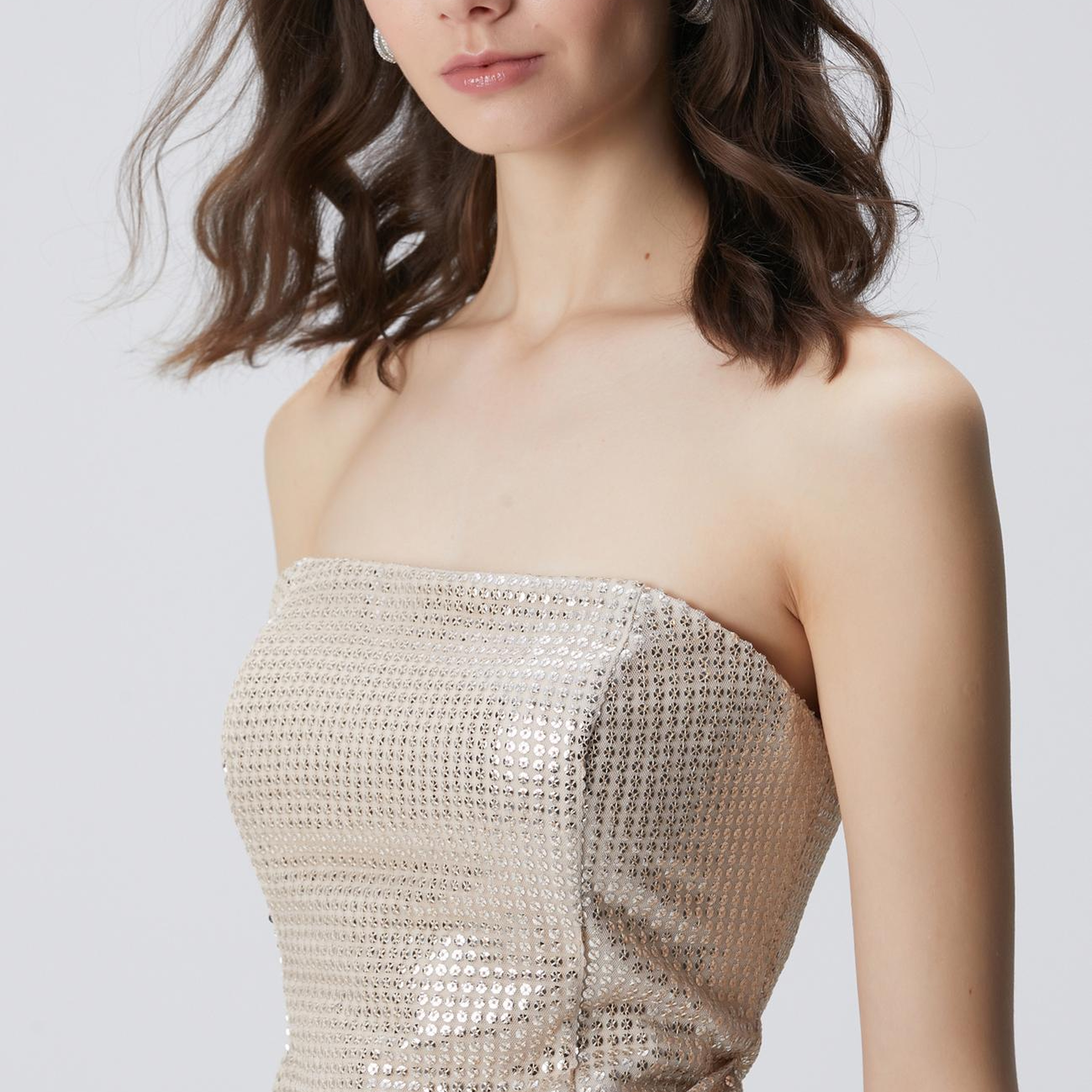 Network Kadın Gold Altın Rengi Payetli Mini Abiye Elbise