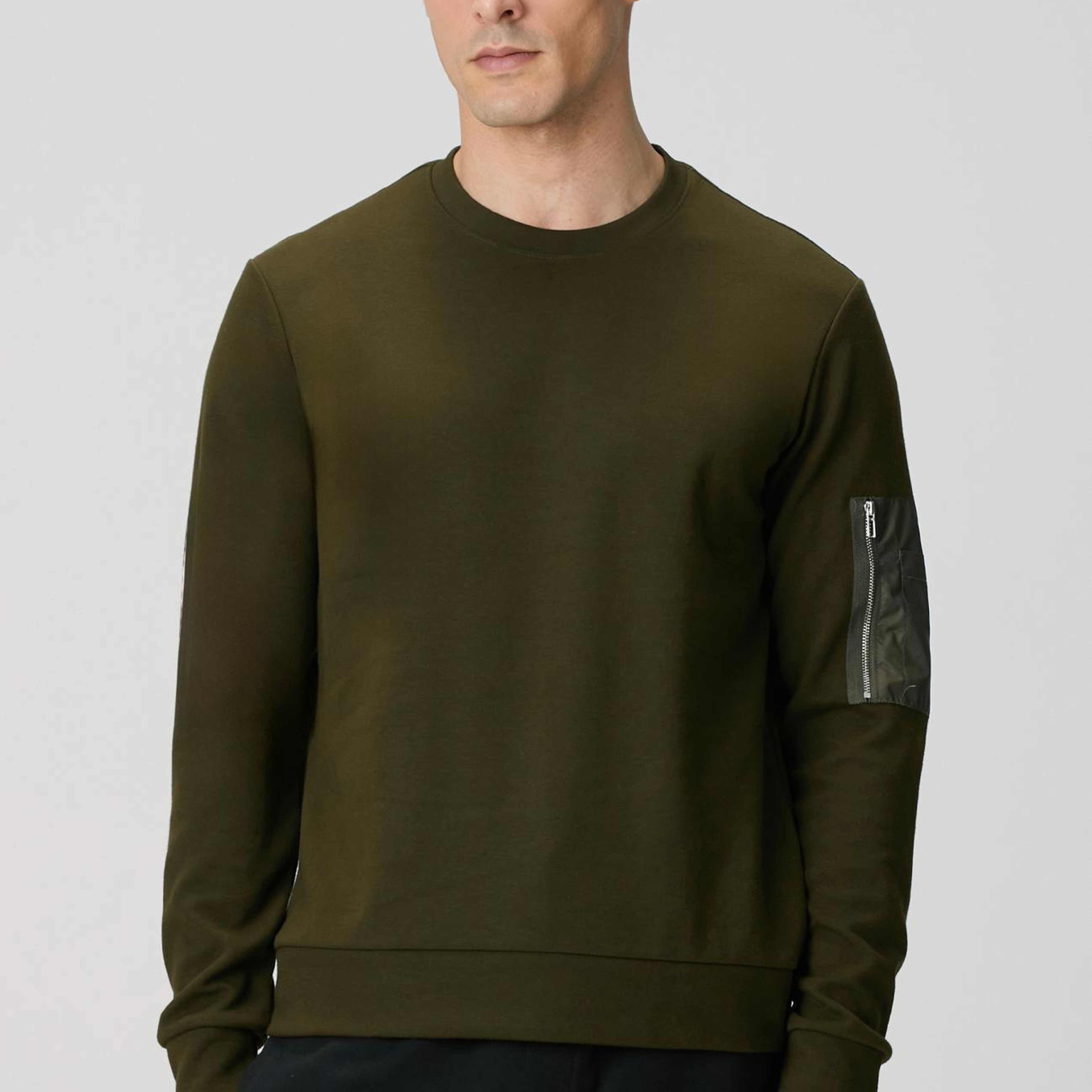 Network Erkek Haki Fermuar Detaylı Sweatshirt