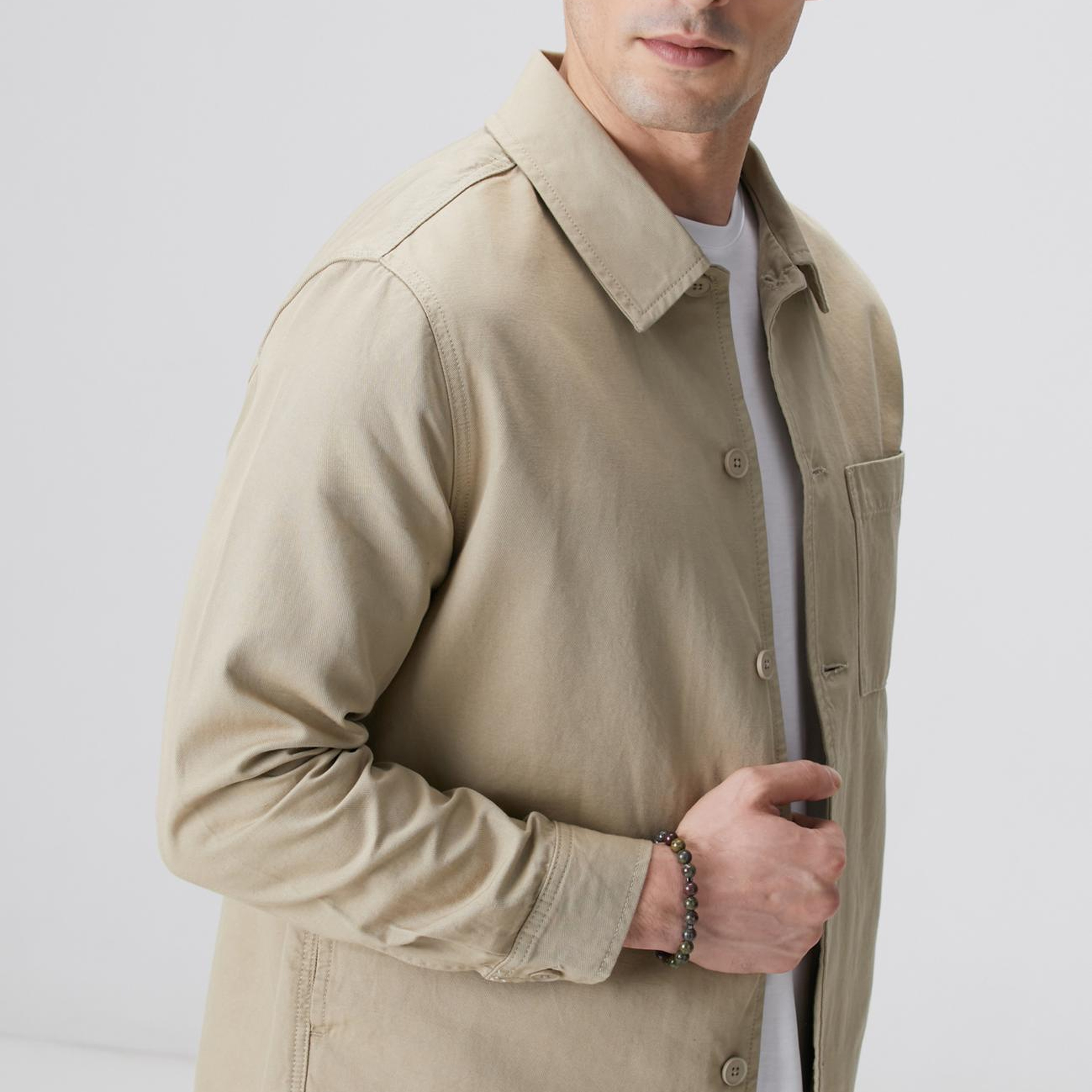Network Erkek Bej Keten Karışımlı Dış Gömlek