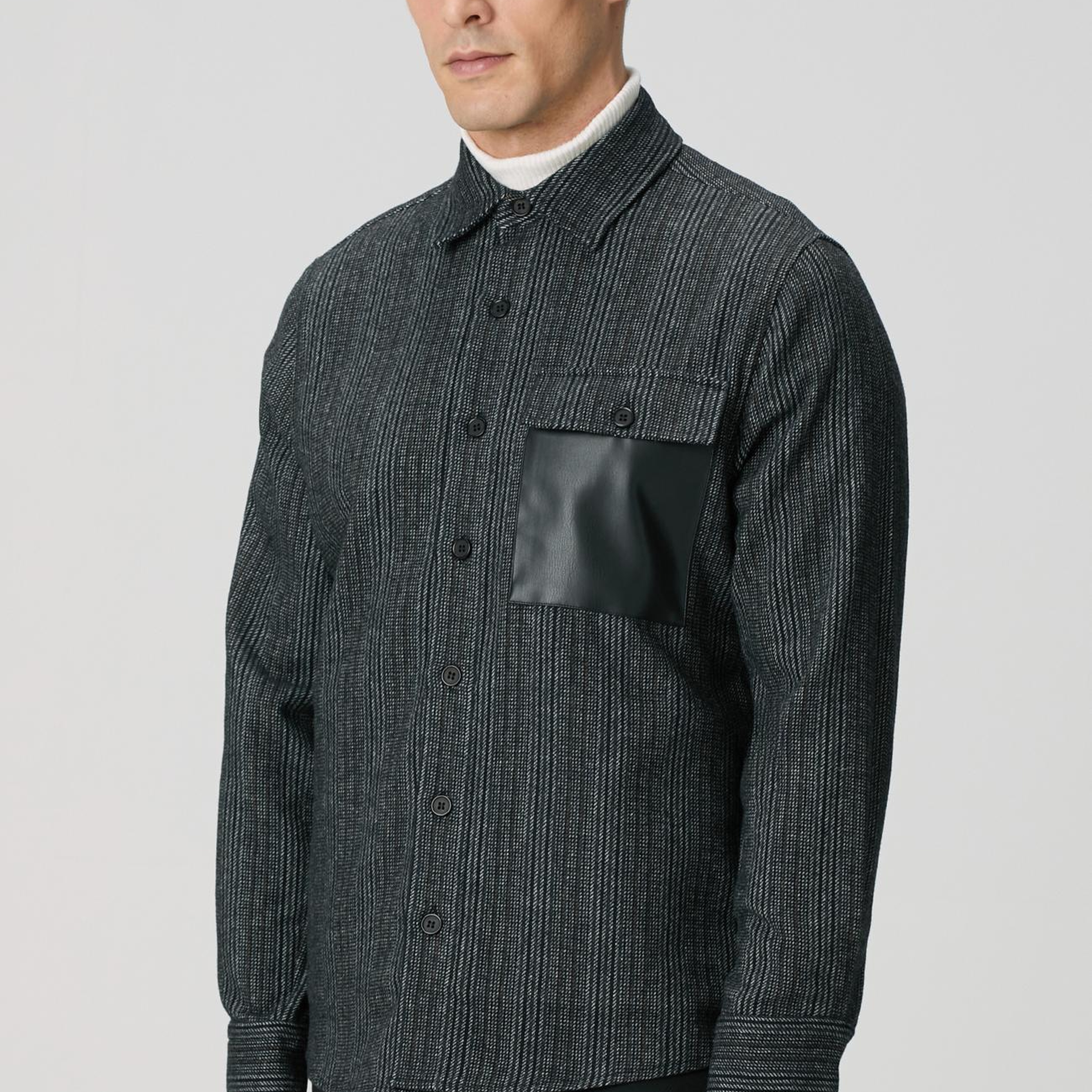 Network Erkek Antrasit Yün Karışımlı Çizgili Dış Gömlek