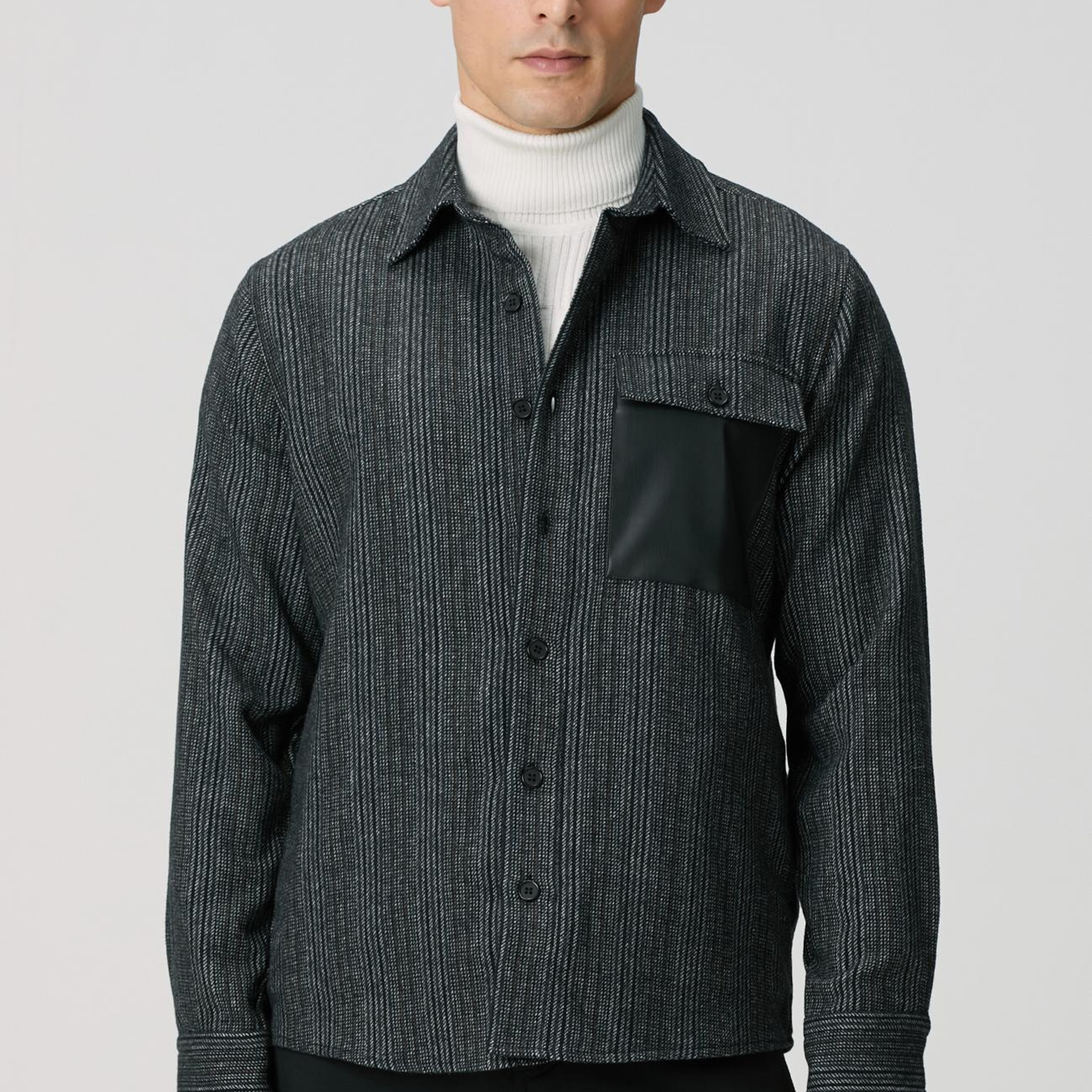 Network Erkek Antrasit Yün Karışımlı Çizgili Dış Gömlek