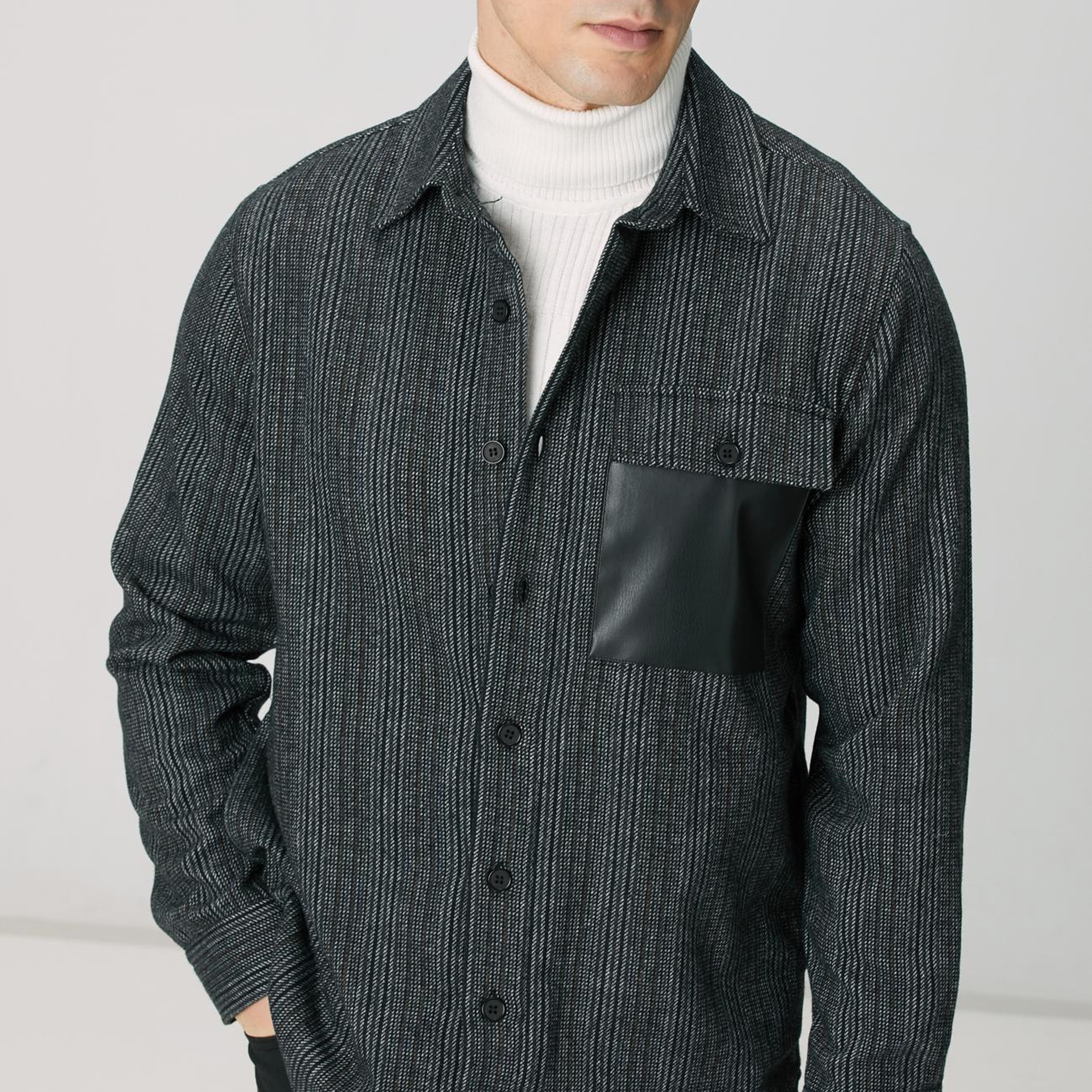 Network Erkek Antrasit Yün Karışımlı Çizgili Dış Gömlek