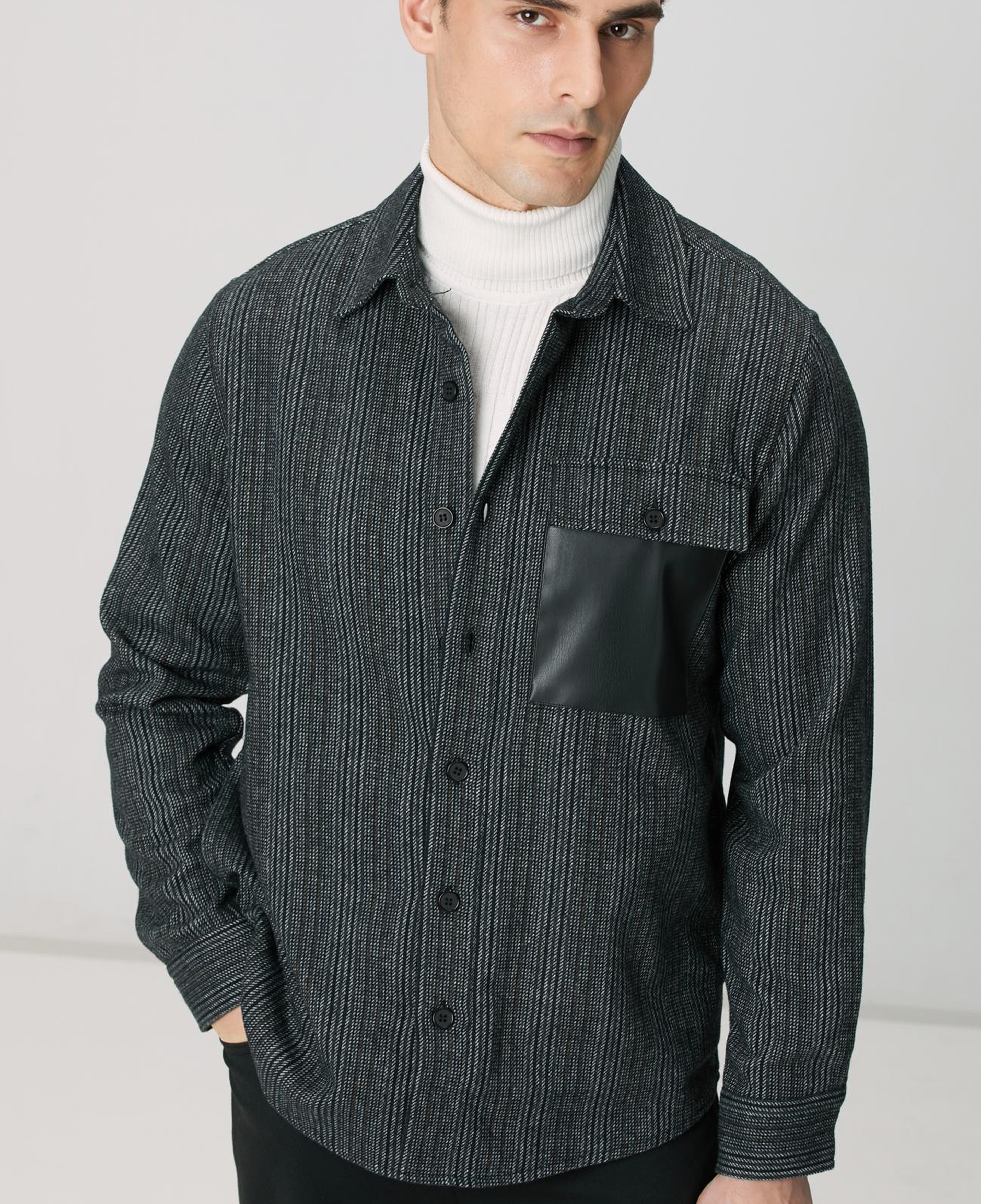 Network Erkek Antrasit Yün Karışımlı Çizgili Dış Gömlek