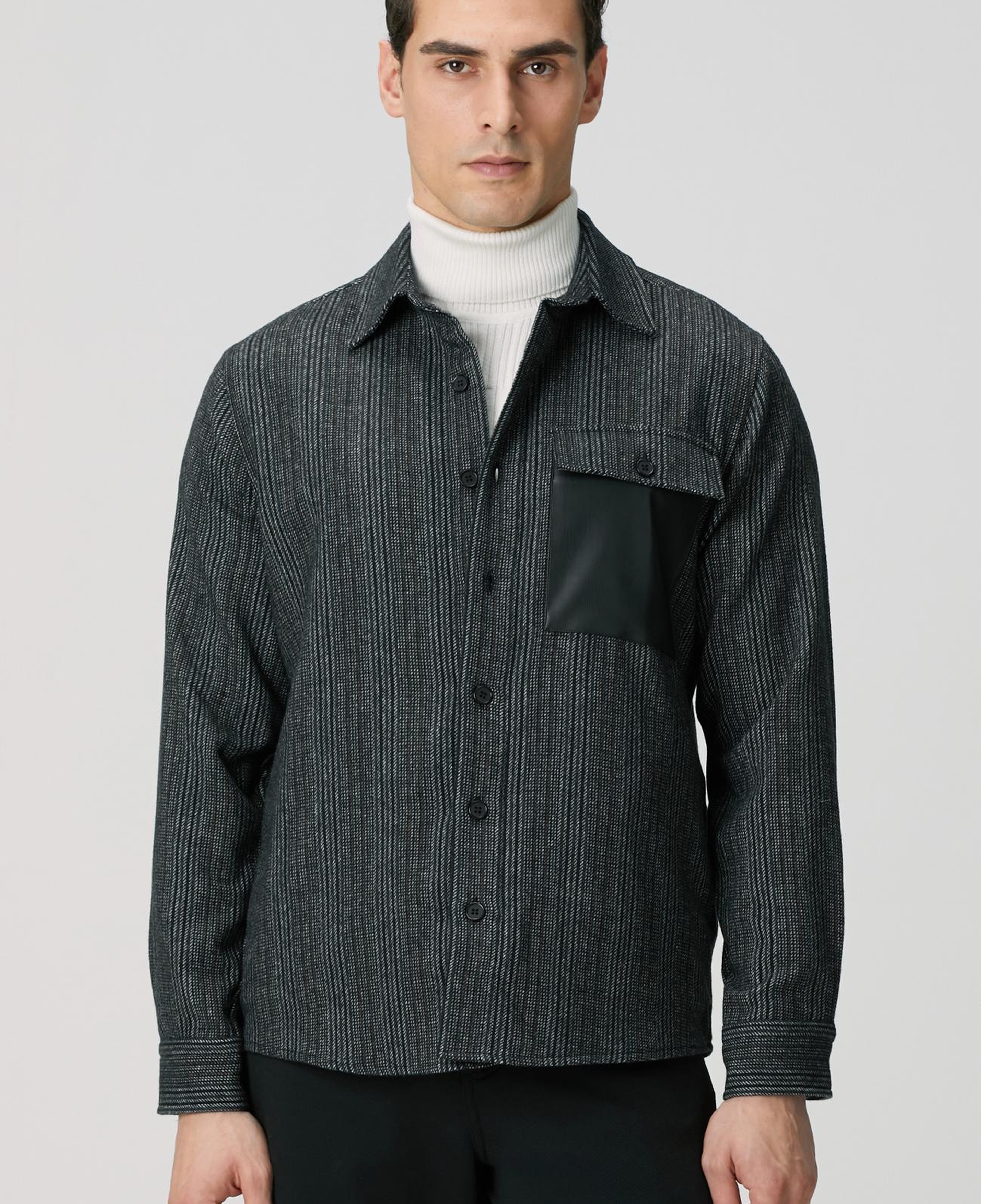 Network Erkek Antrasit Yün Karışımlı Çizgili Dış Gömlek