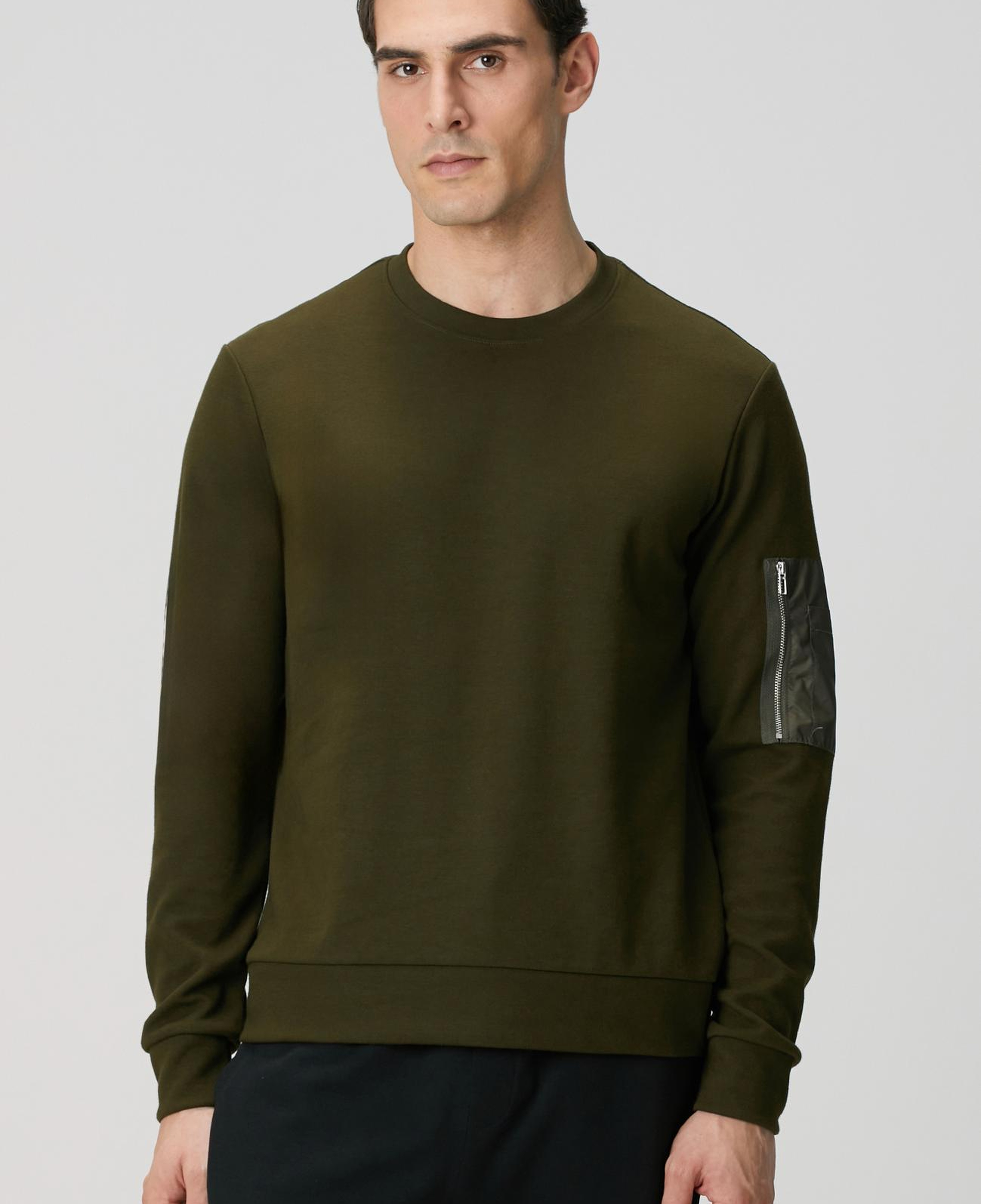 Network Erkek Haki Fermuar Detaylı Sweatshirt