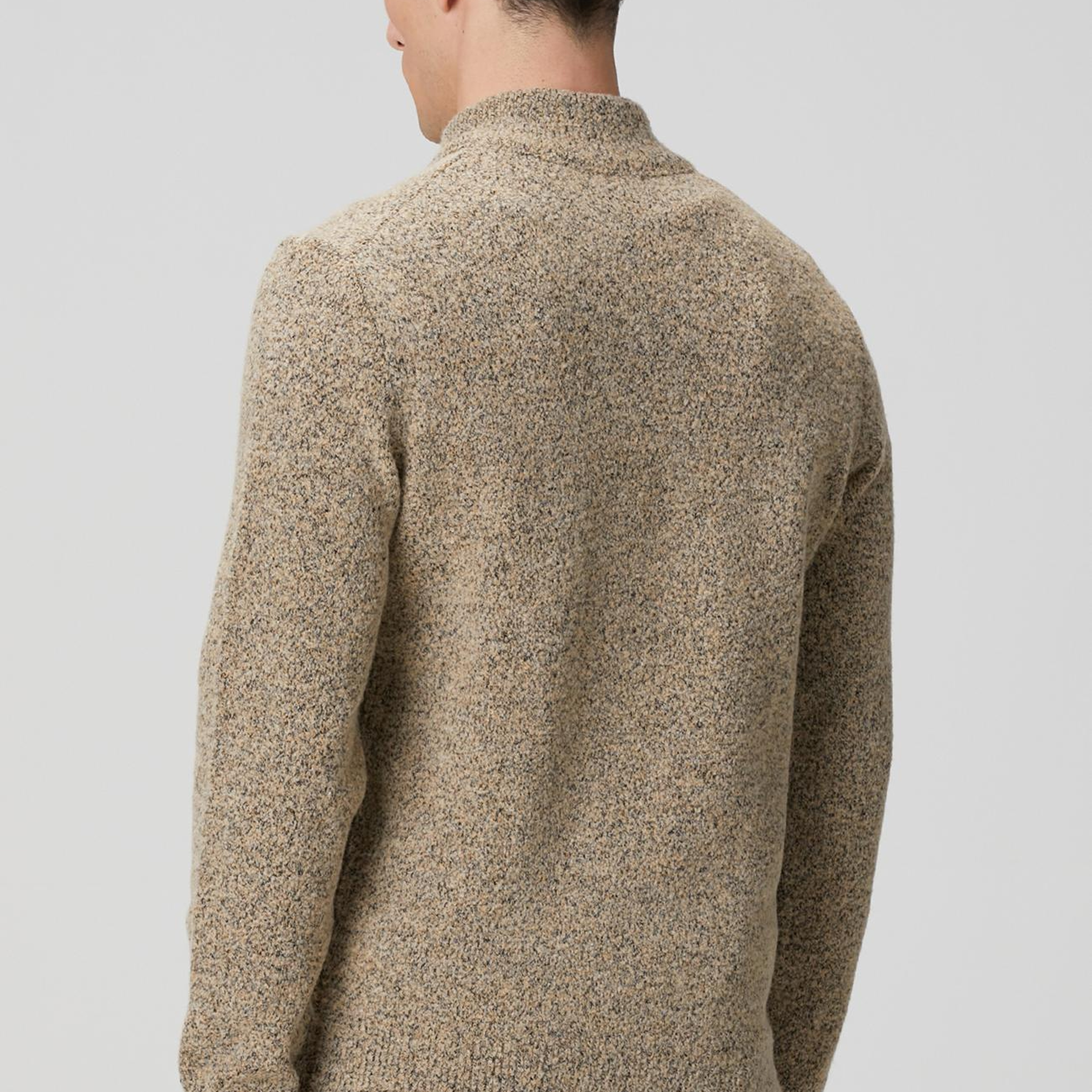 Network Erkek Bej Desenli Fermuarlı Dik Yaka Kazak