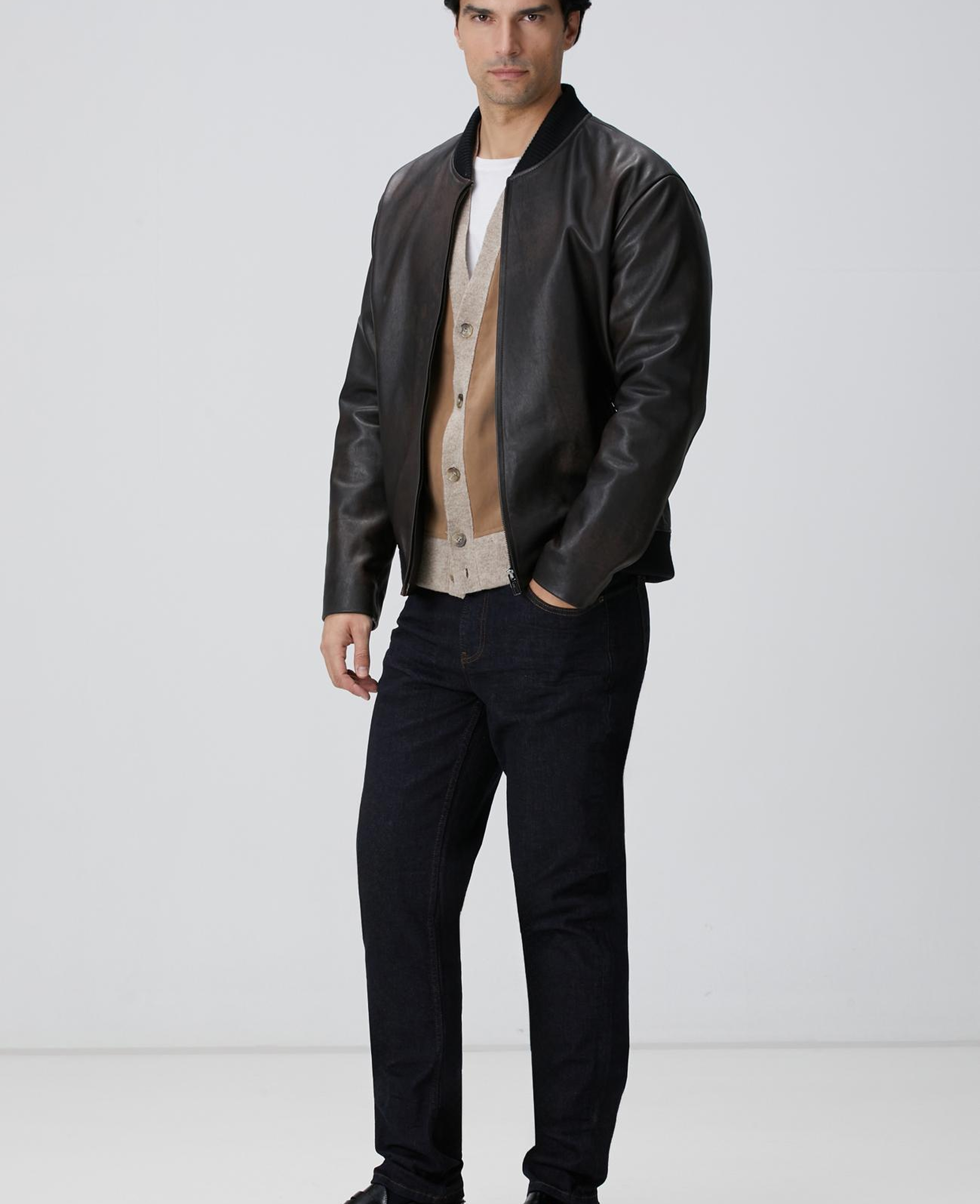 Network Erkek Limited Düğmeli V Yaka Deri Hırka