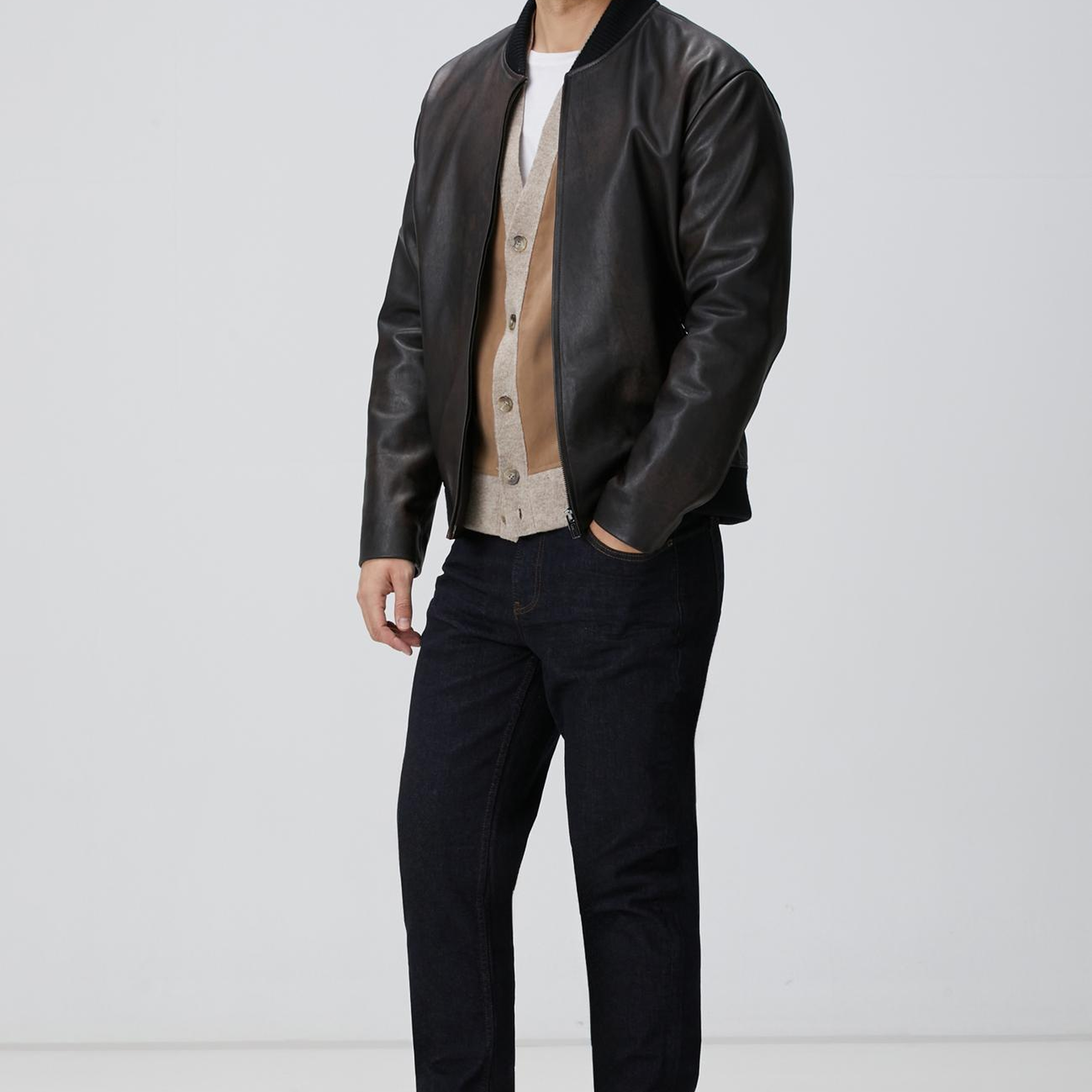 Network Erkek Limited Düğmeli V Yaka Deri Hırka