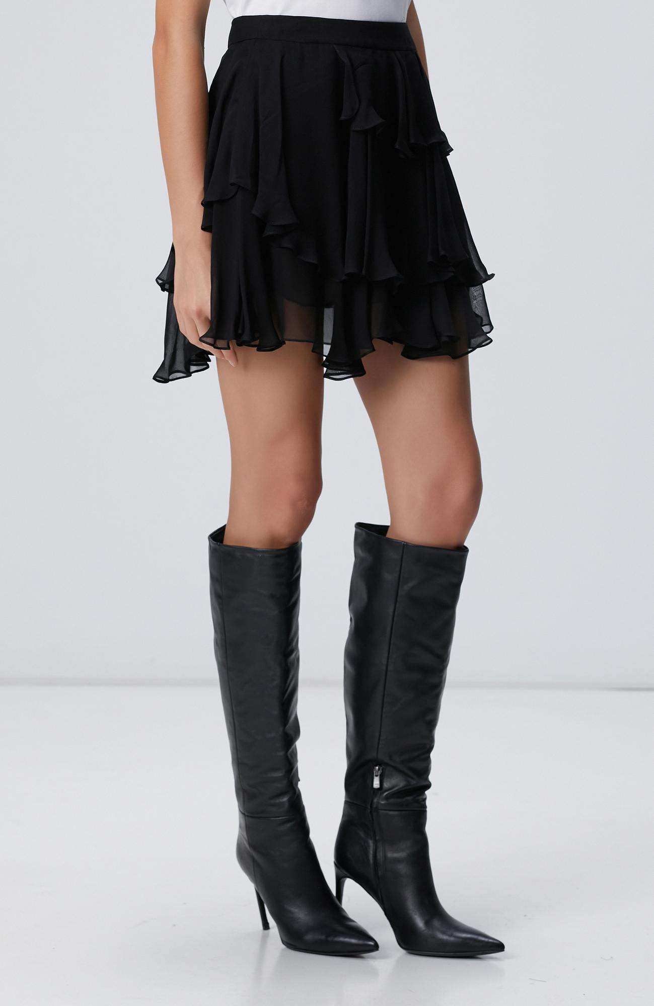 Network Kadın Siyah Şifon Volanlı Mini Etek