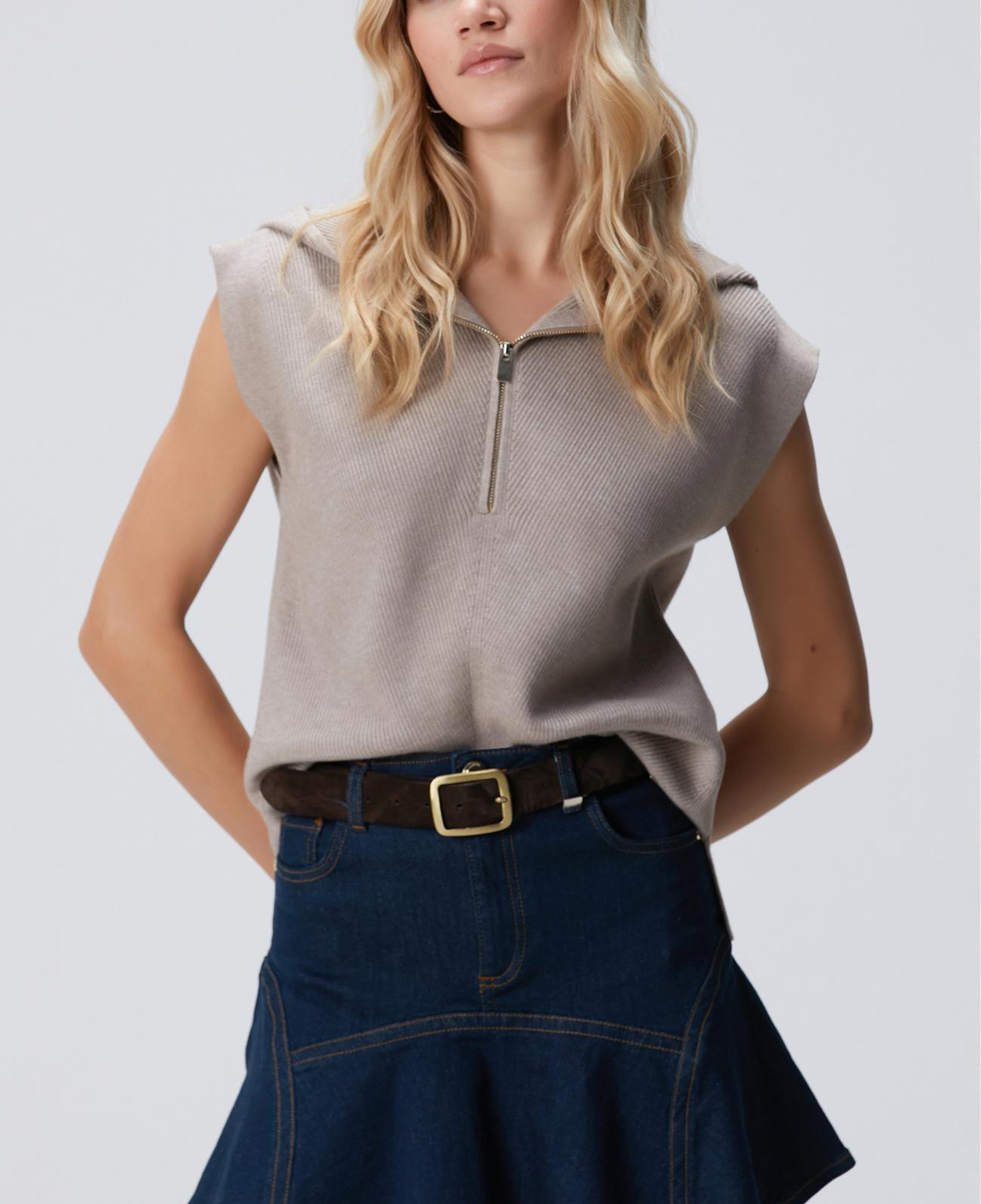 Network Kadın Vizon Verev Desen Örgü Kapüşonlu Kolsuz Kazak