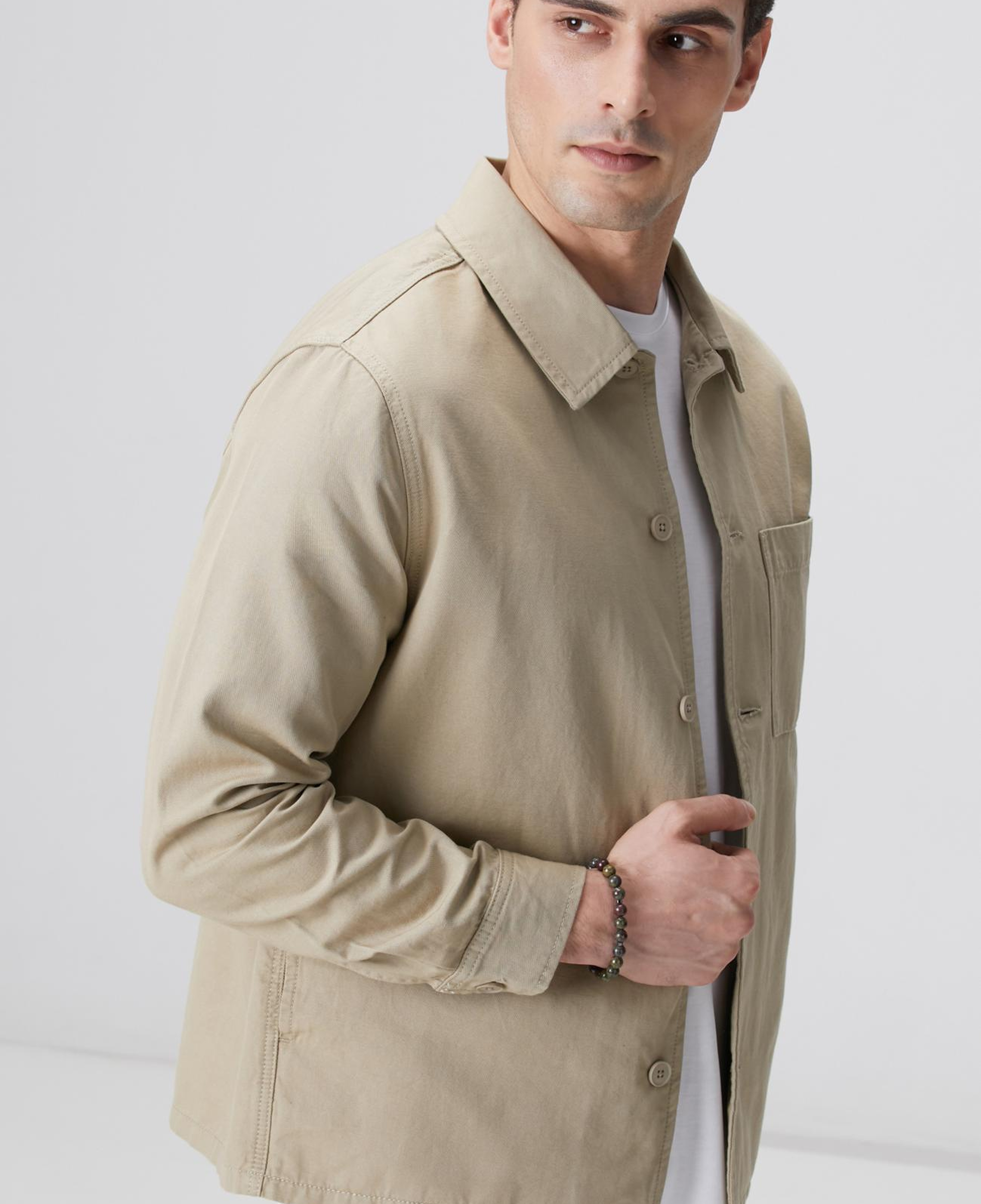 Network Erkek Bej Keten Karışımlı Dış Gömlek