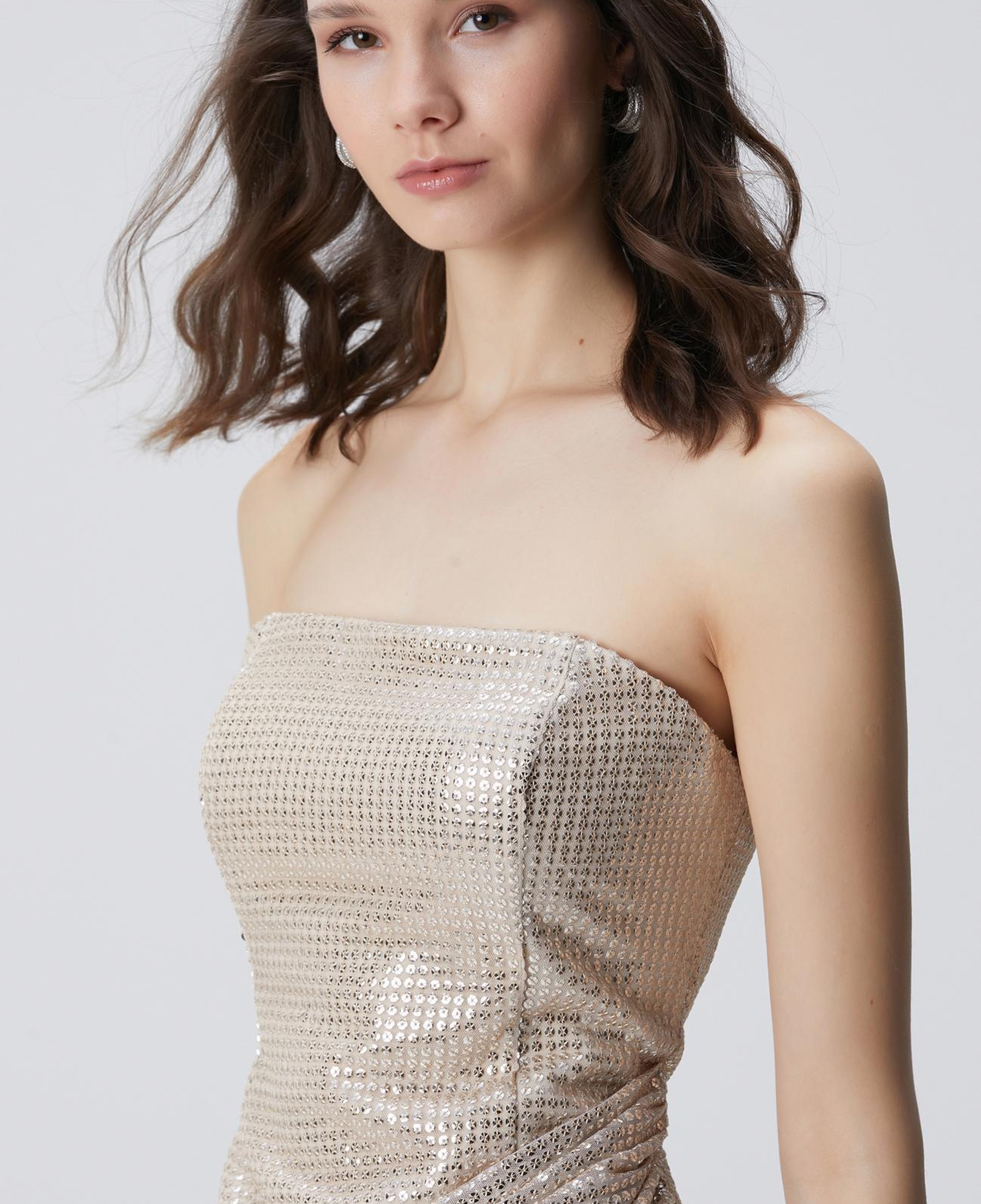 Network Kadın Gold Altın Rengi Payetli Mini Abiye Elbise