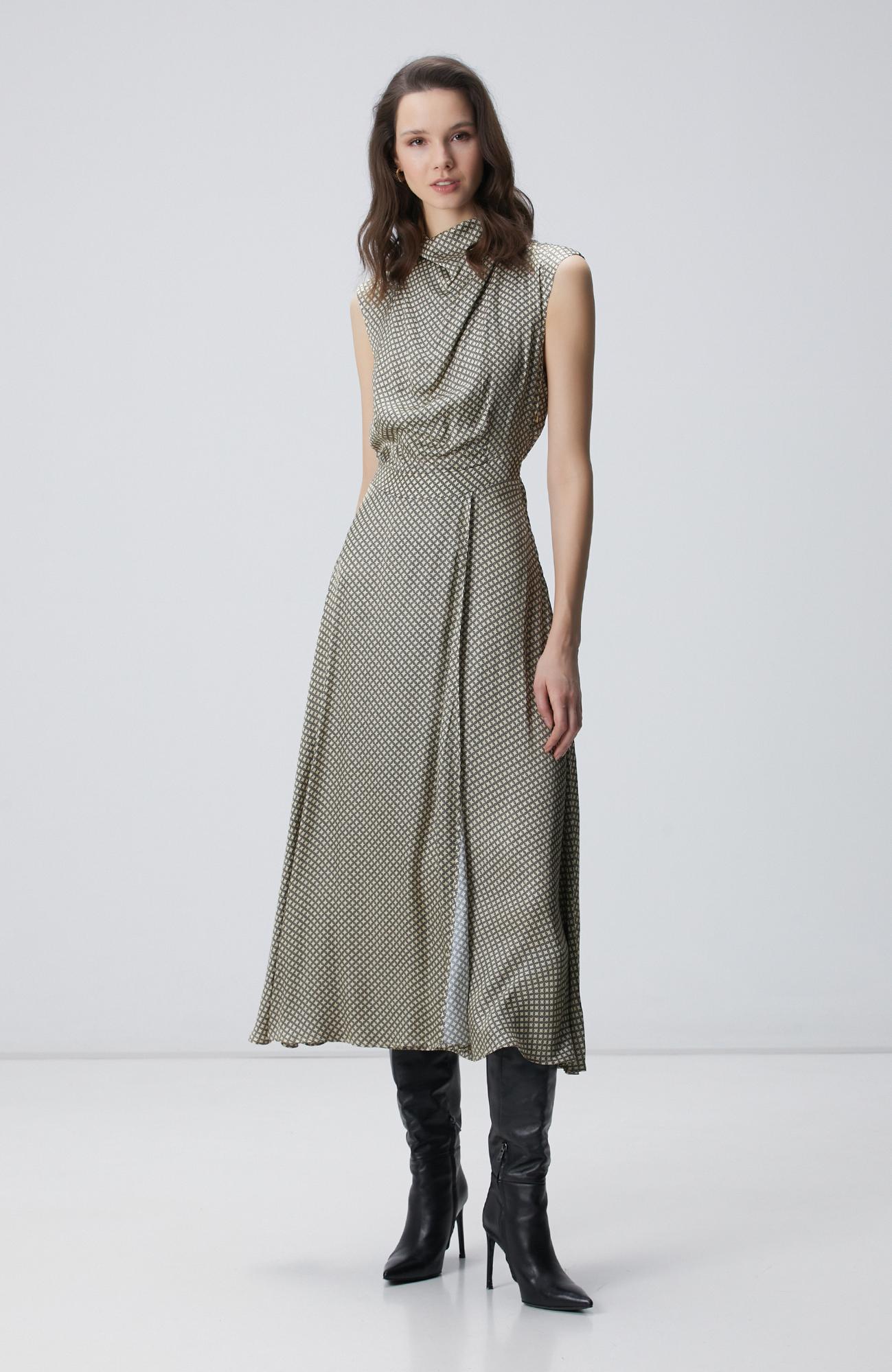 Network Kadın Sarı Desenli Midi Elbise