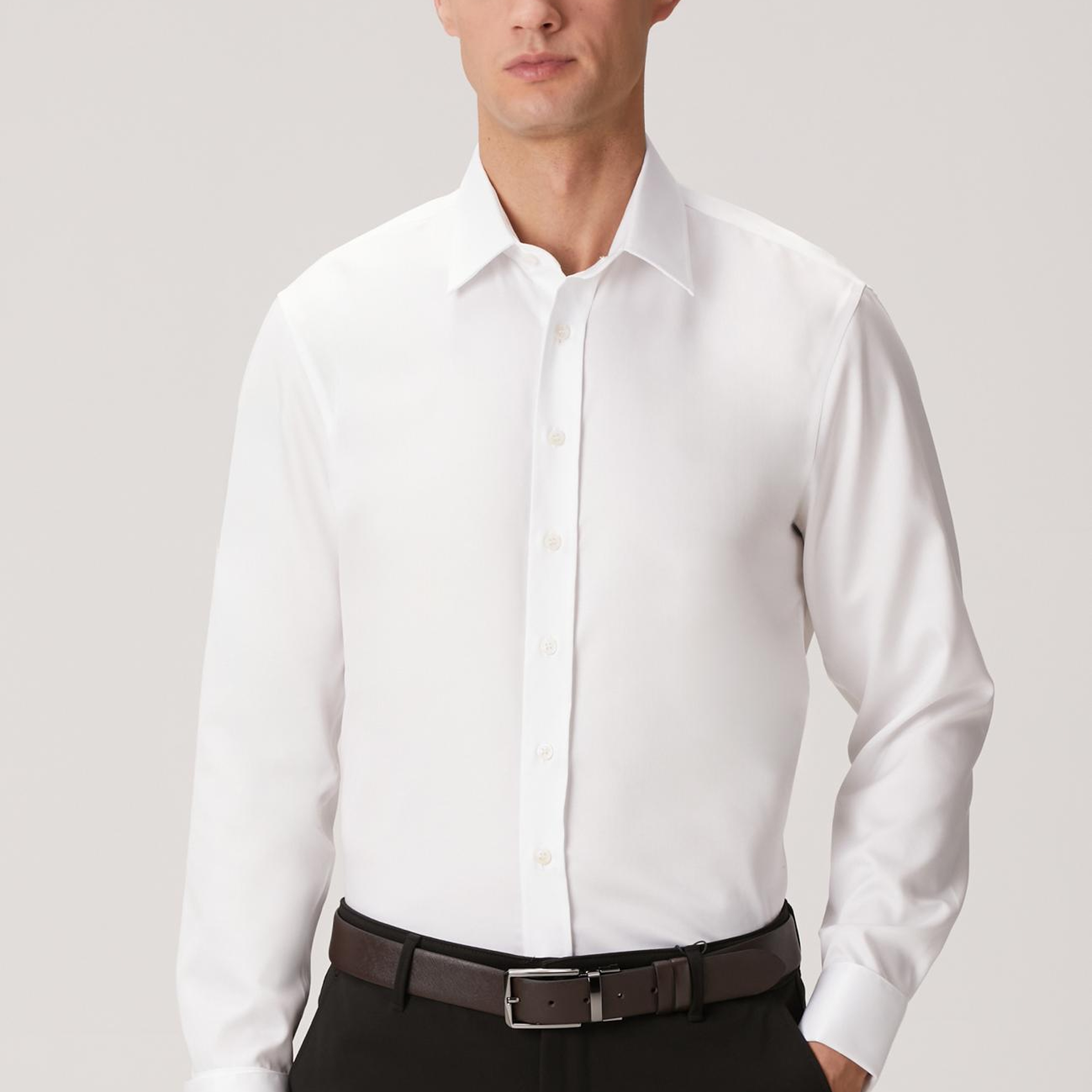 Network Erkek Non-Iron Beyaz Saten Gömlek