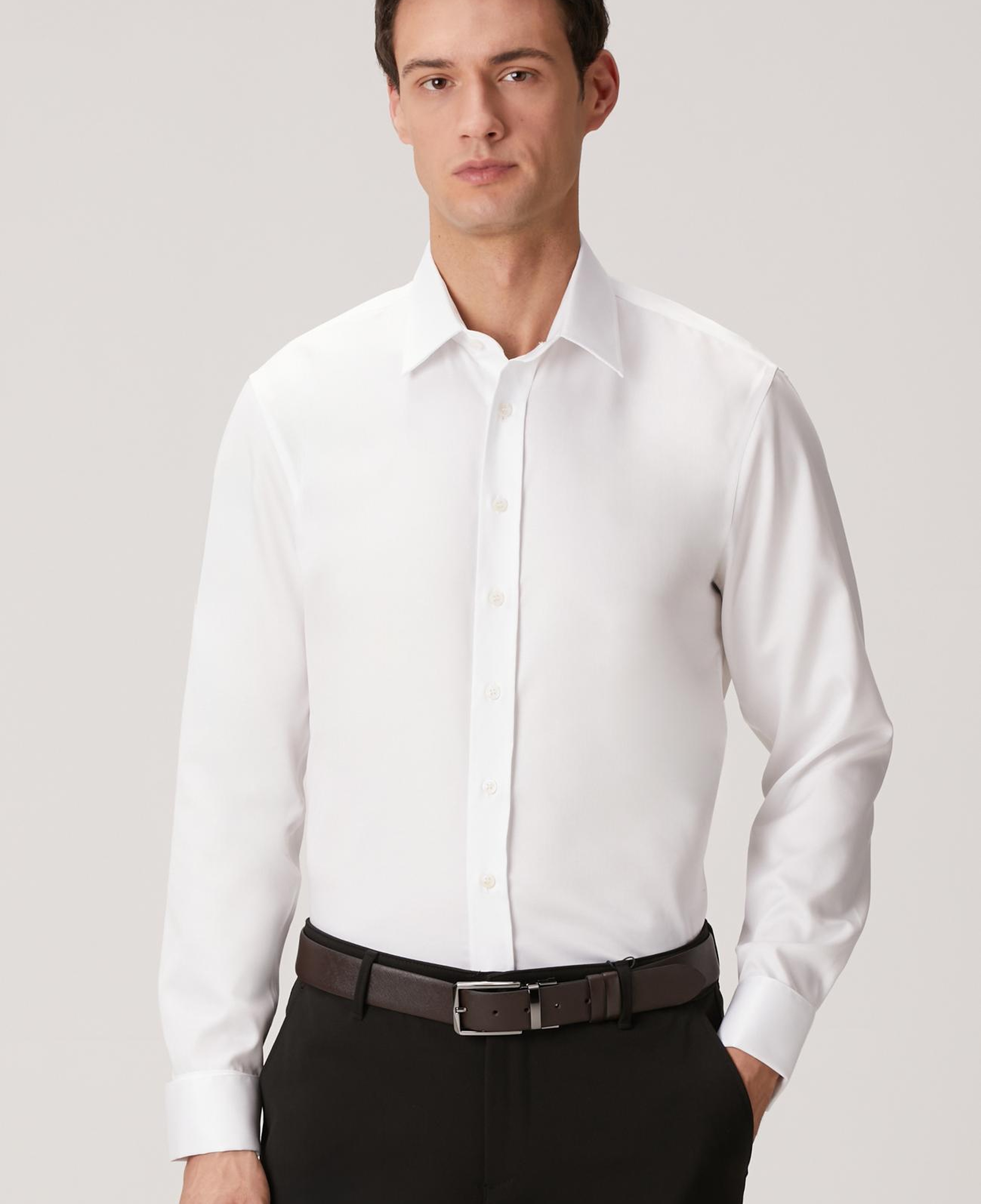 Network Erkek Non-Iron Beyaz Saten Gömlek