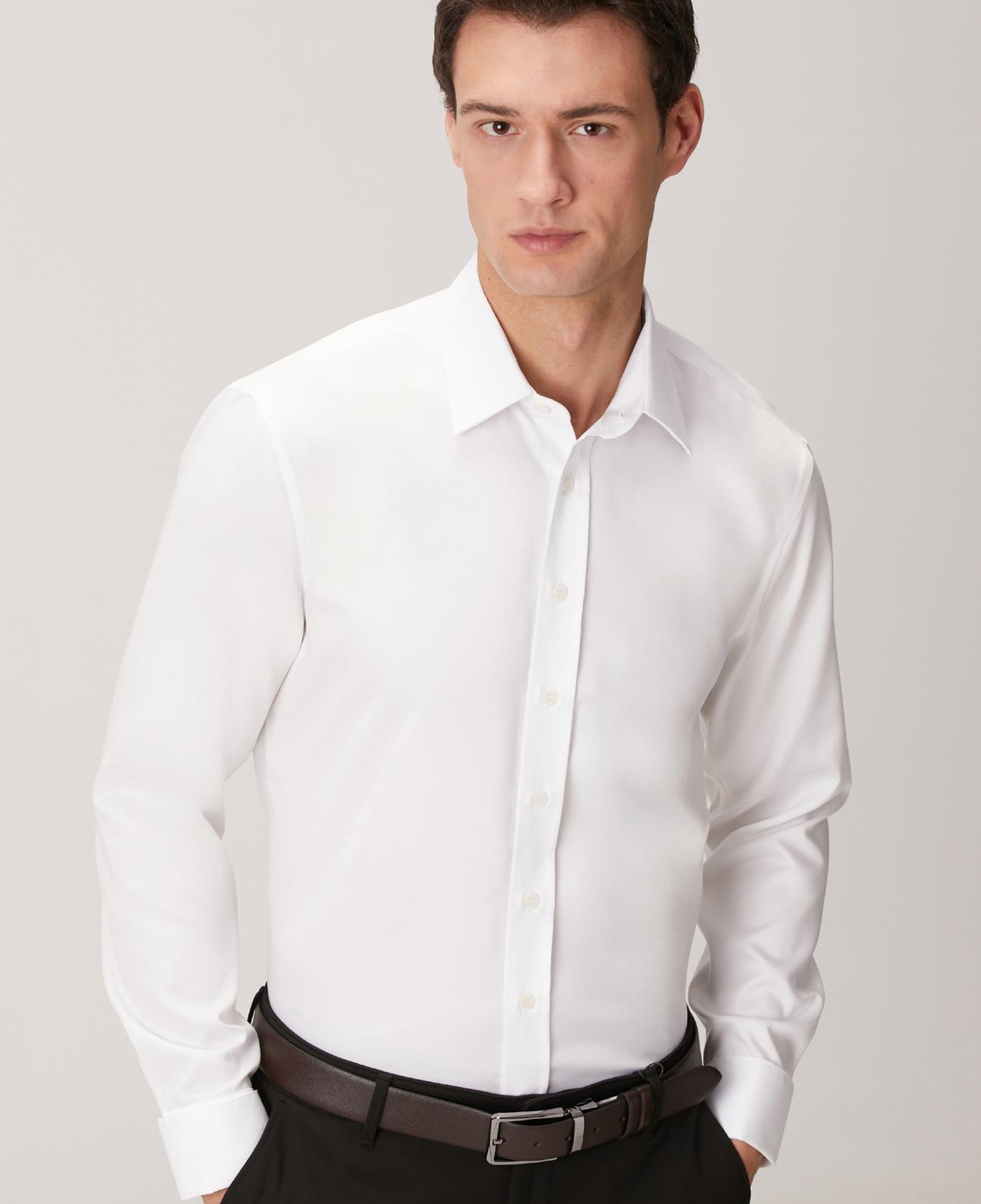 Network Erkek Non-Iron Beyaz Saten Gömlek