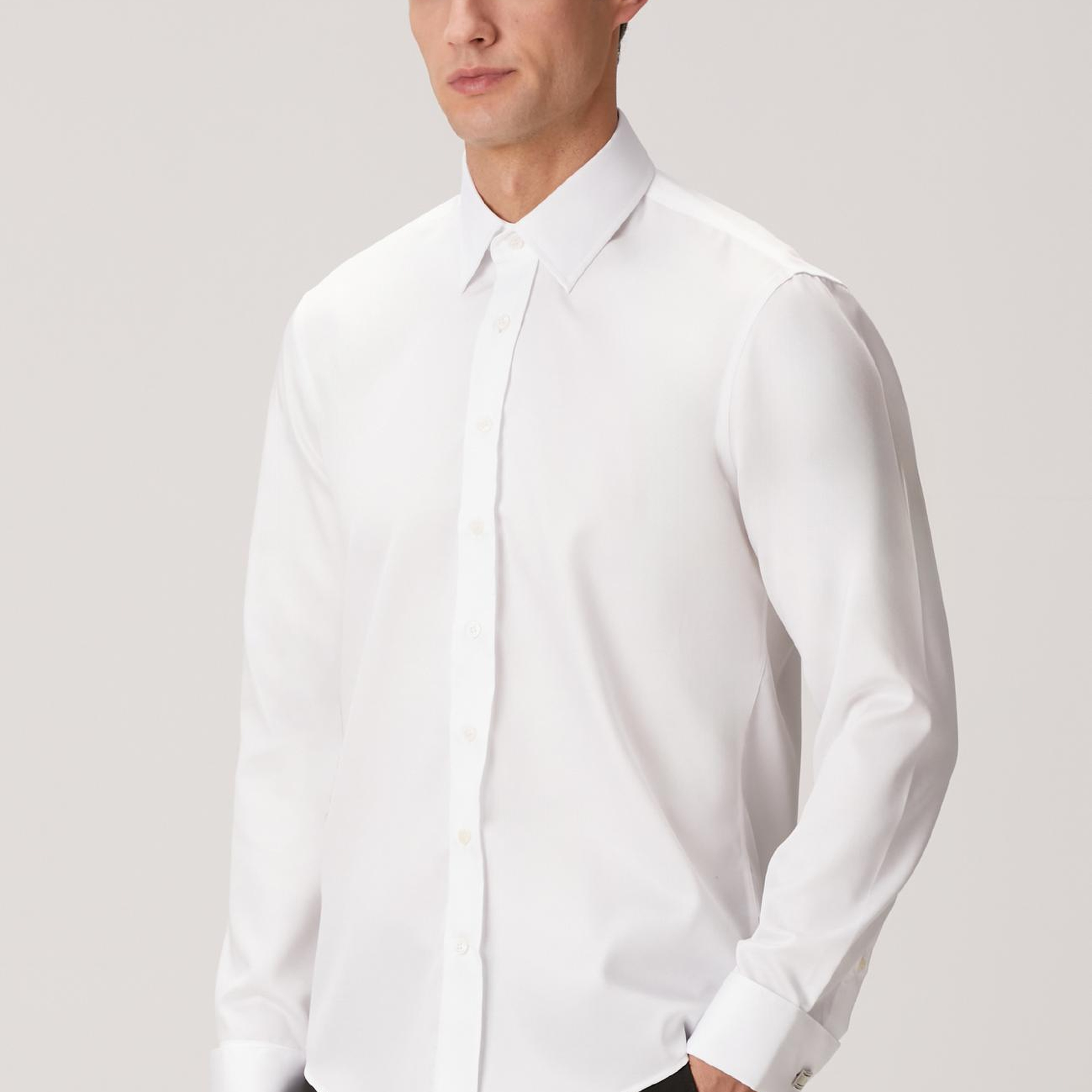 Network Erkek Non-Iron Beyaz Saten Gömlek