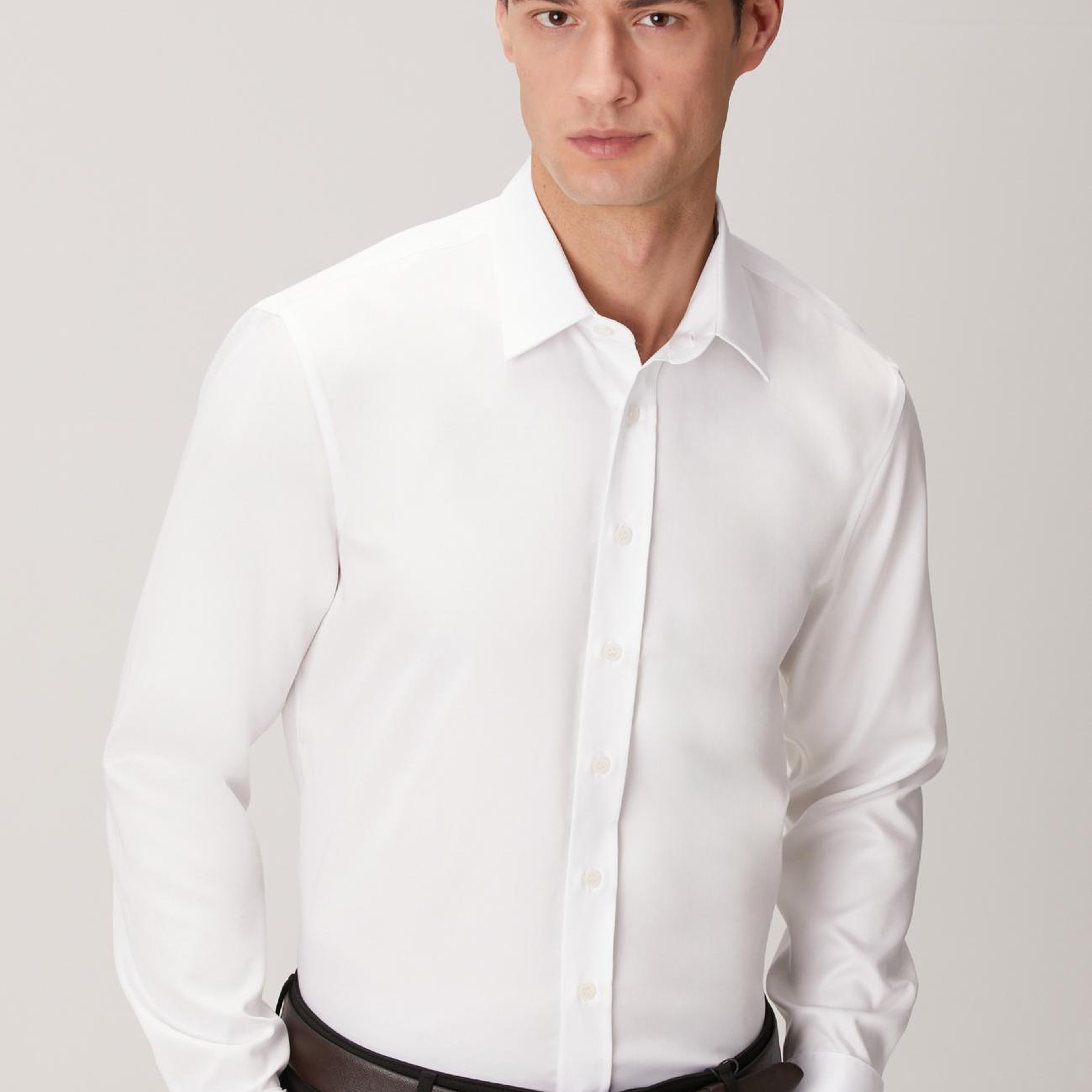 Network Erkek Non-Iron Beyaz Saten Gömlek