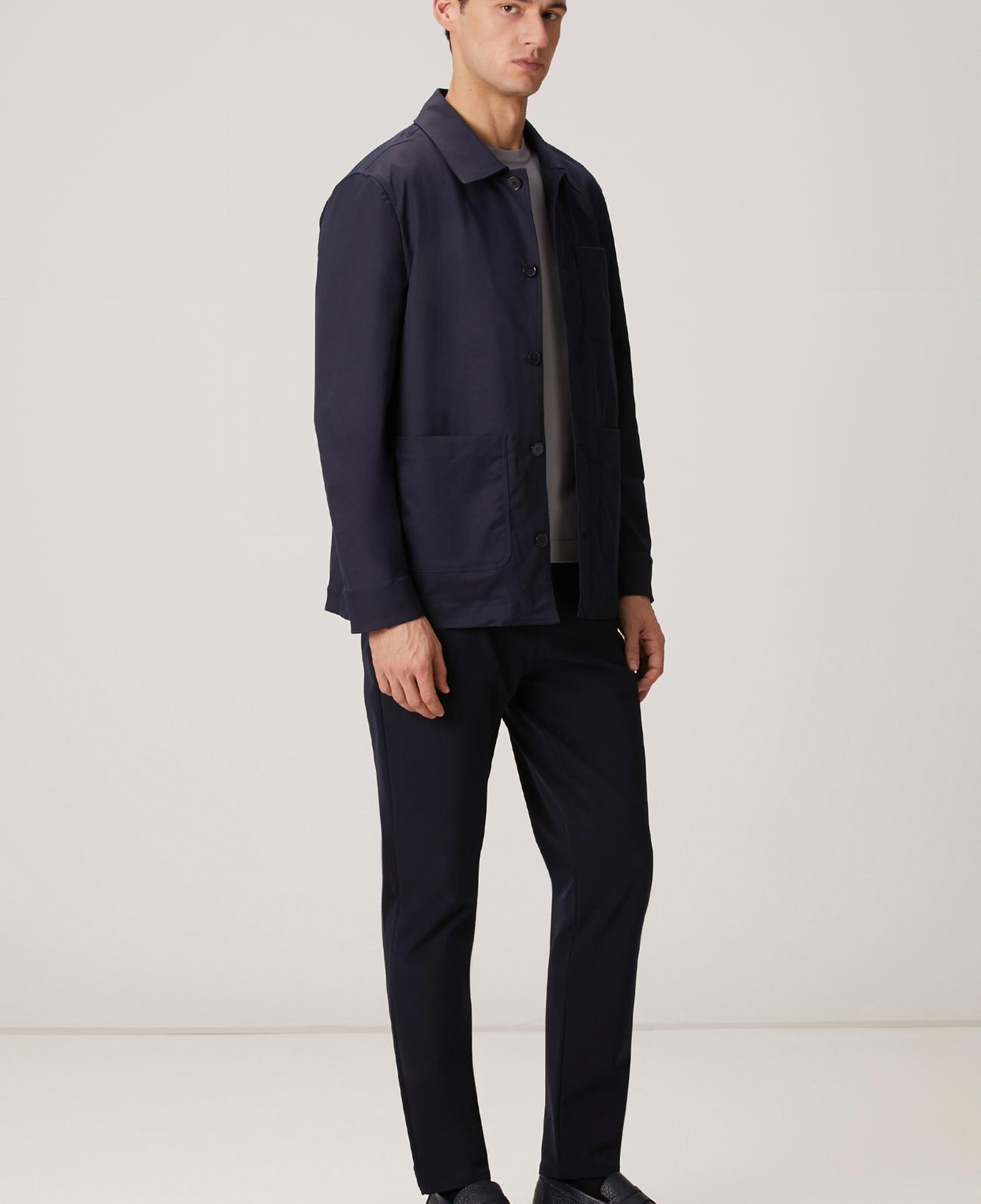 Network Erkek Lacivert Torba Cep Detaylı Keten Dış Gömlek