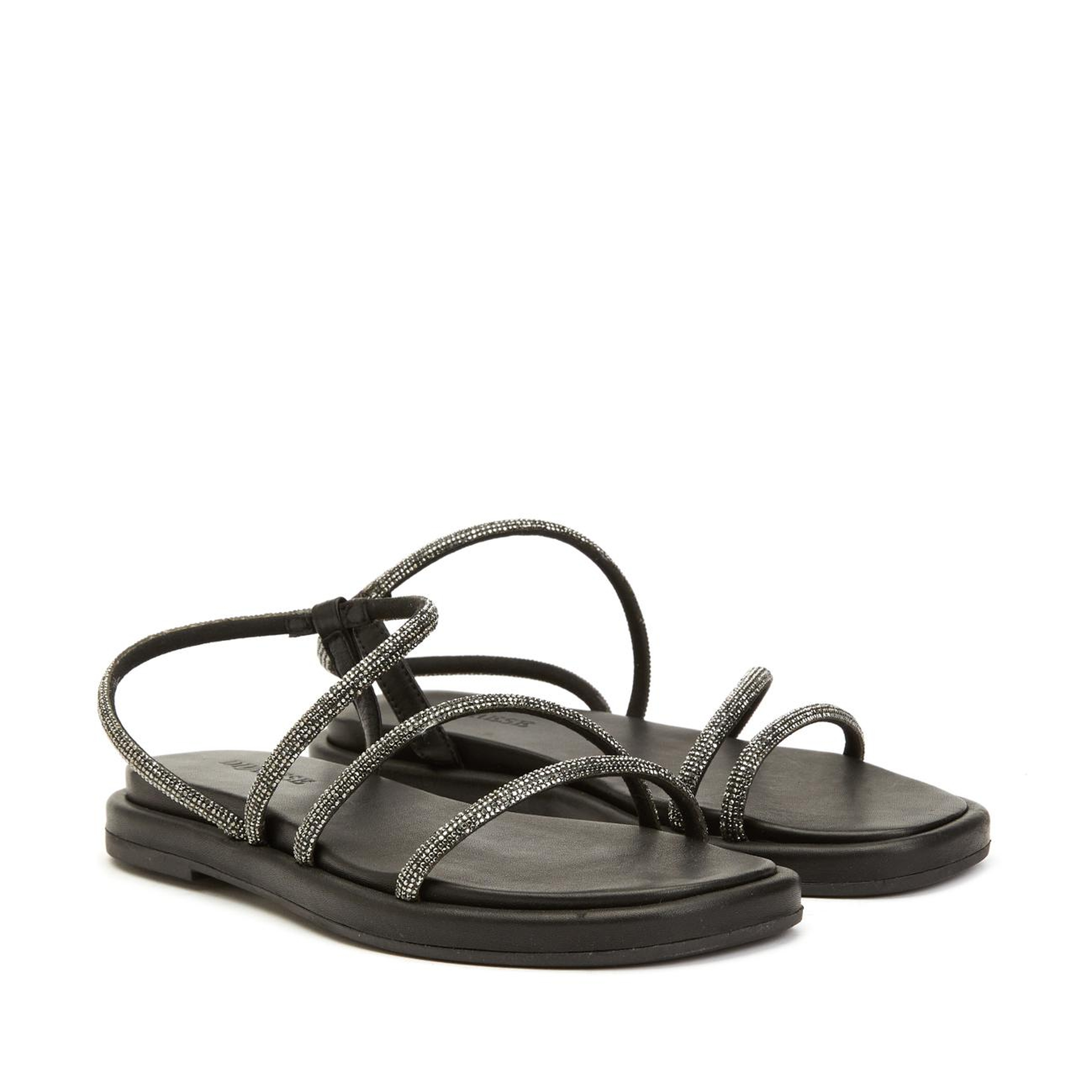 Divarese Kadın Siyah Taş Bantlı Deri Sandalet