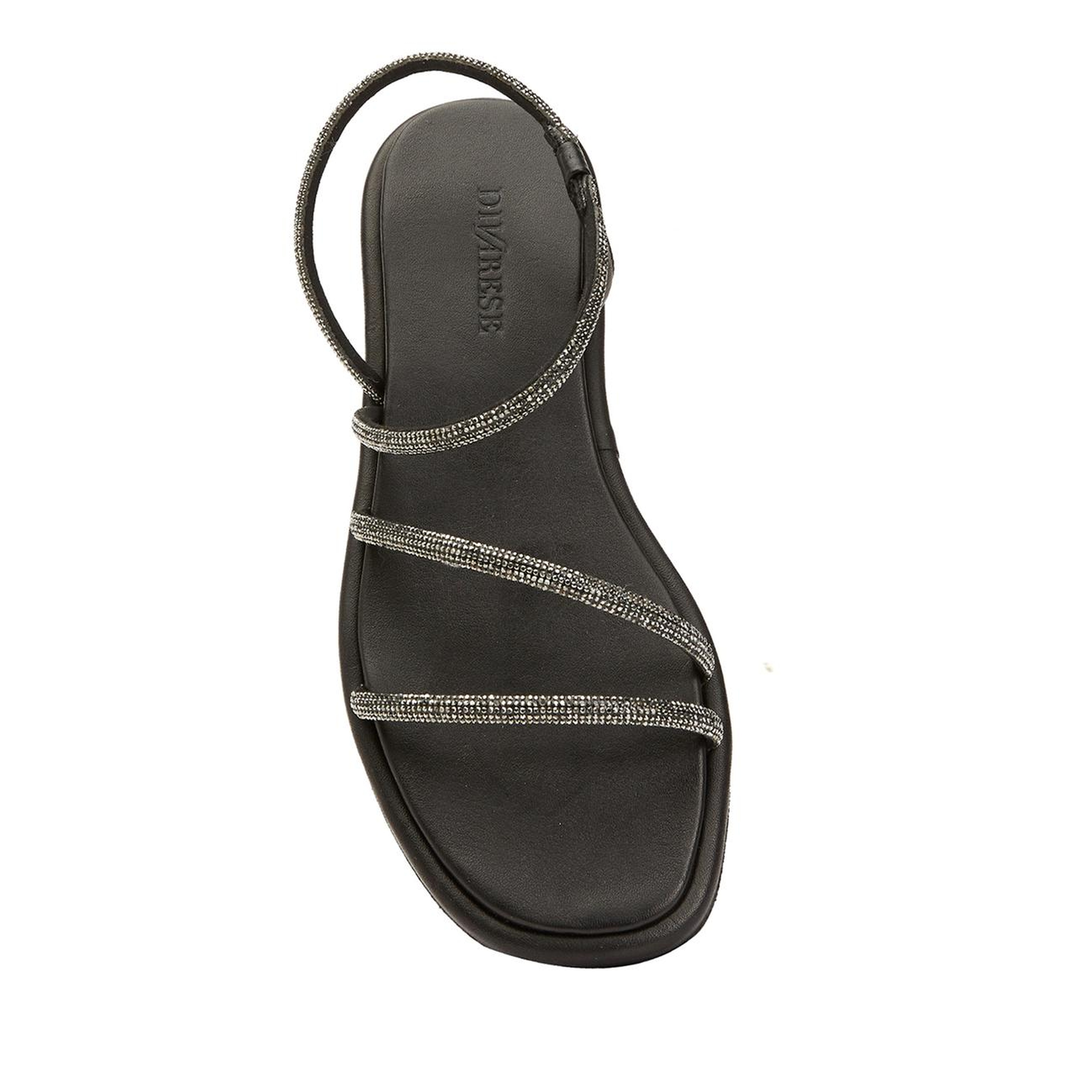 Divarese Kadın Siyah Taş Bantlı Deri Sandalet