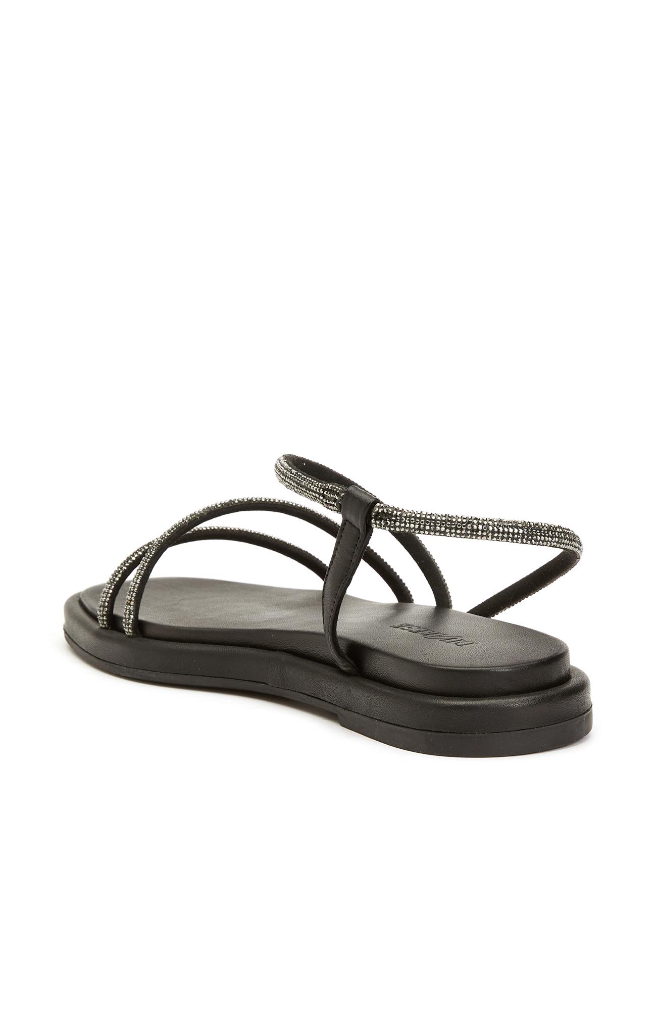 Divarese Kadın Siyah Taş Bantlı Deri Sandalet