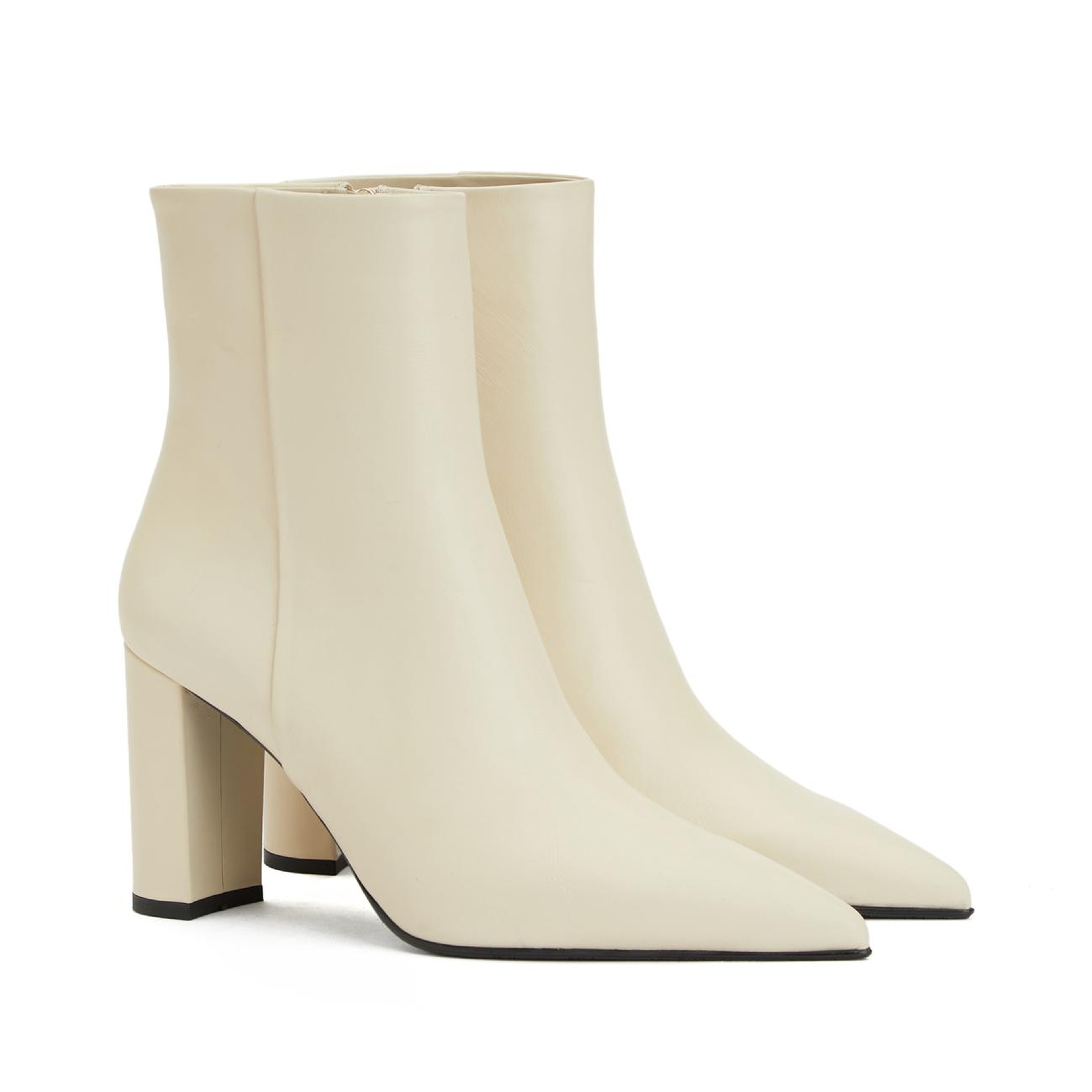 George Hogg Kadın Kırık Beyaz Fermuarlı Deri Bot