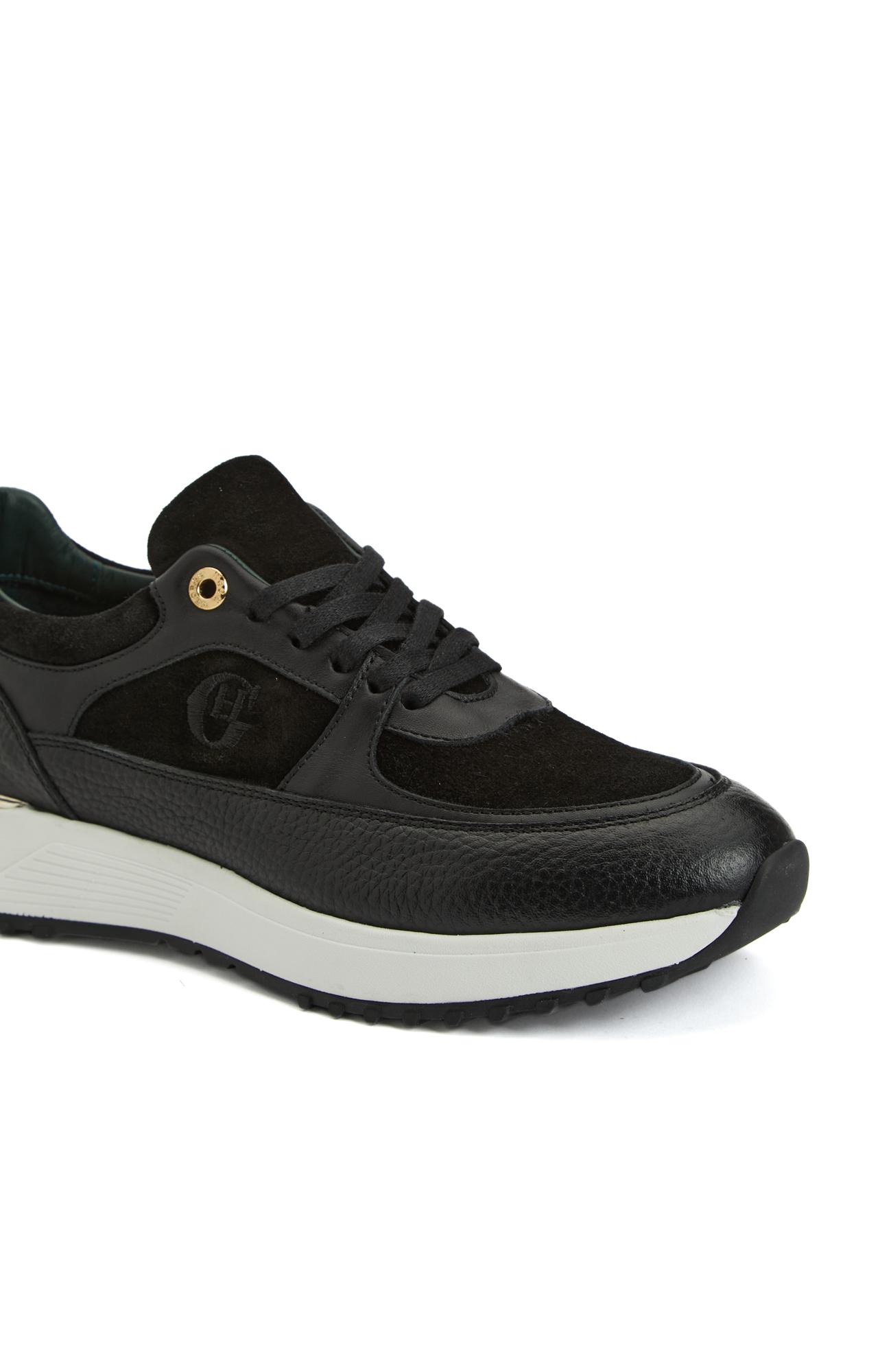 George Hogg Kadın Siyah Nakış Detaylı Deri Sneaker