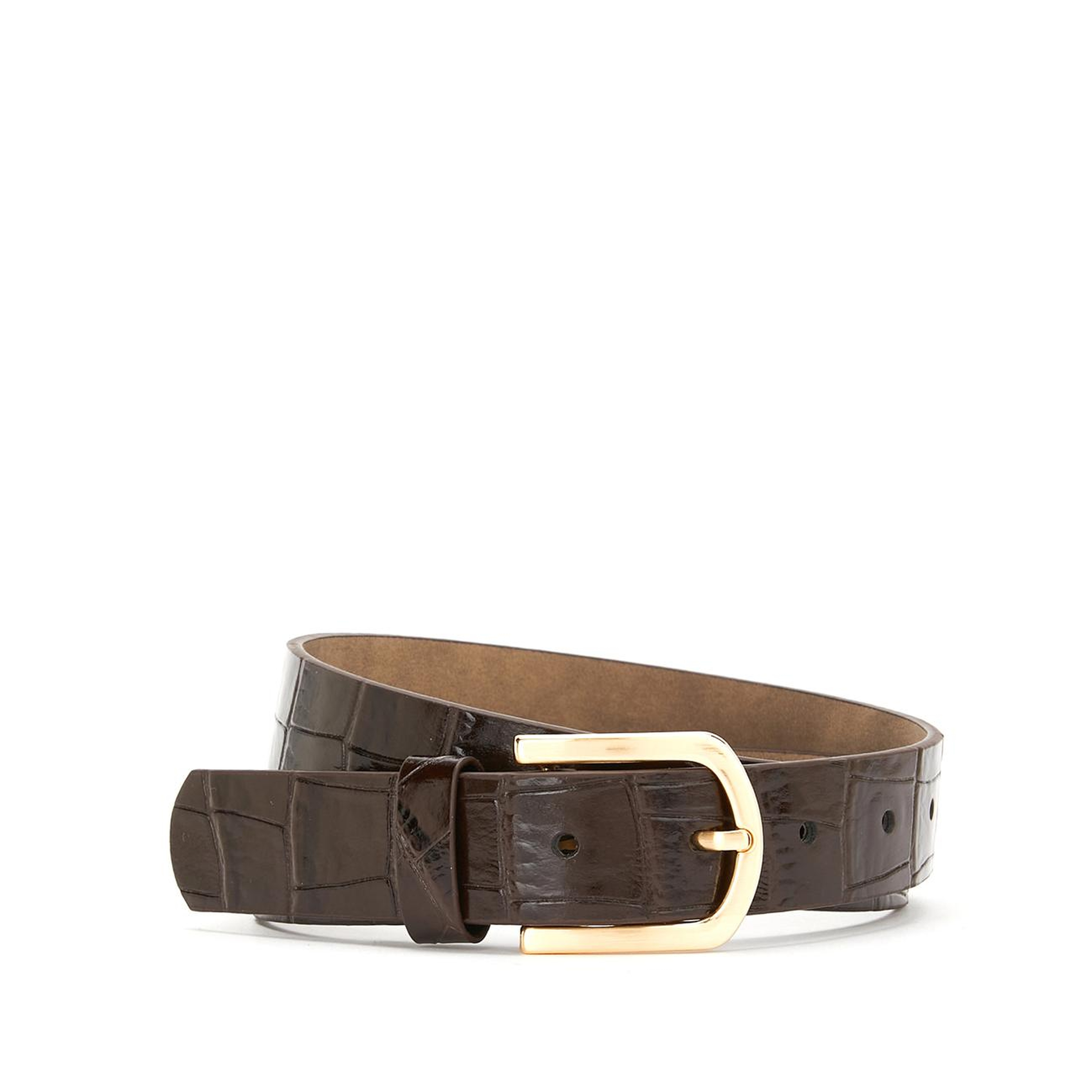 George Hogg Kadın Kahverengi Kroko Desenli Deri Kemer