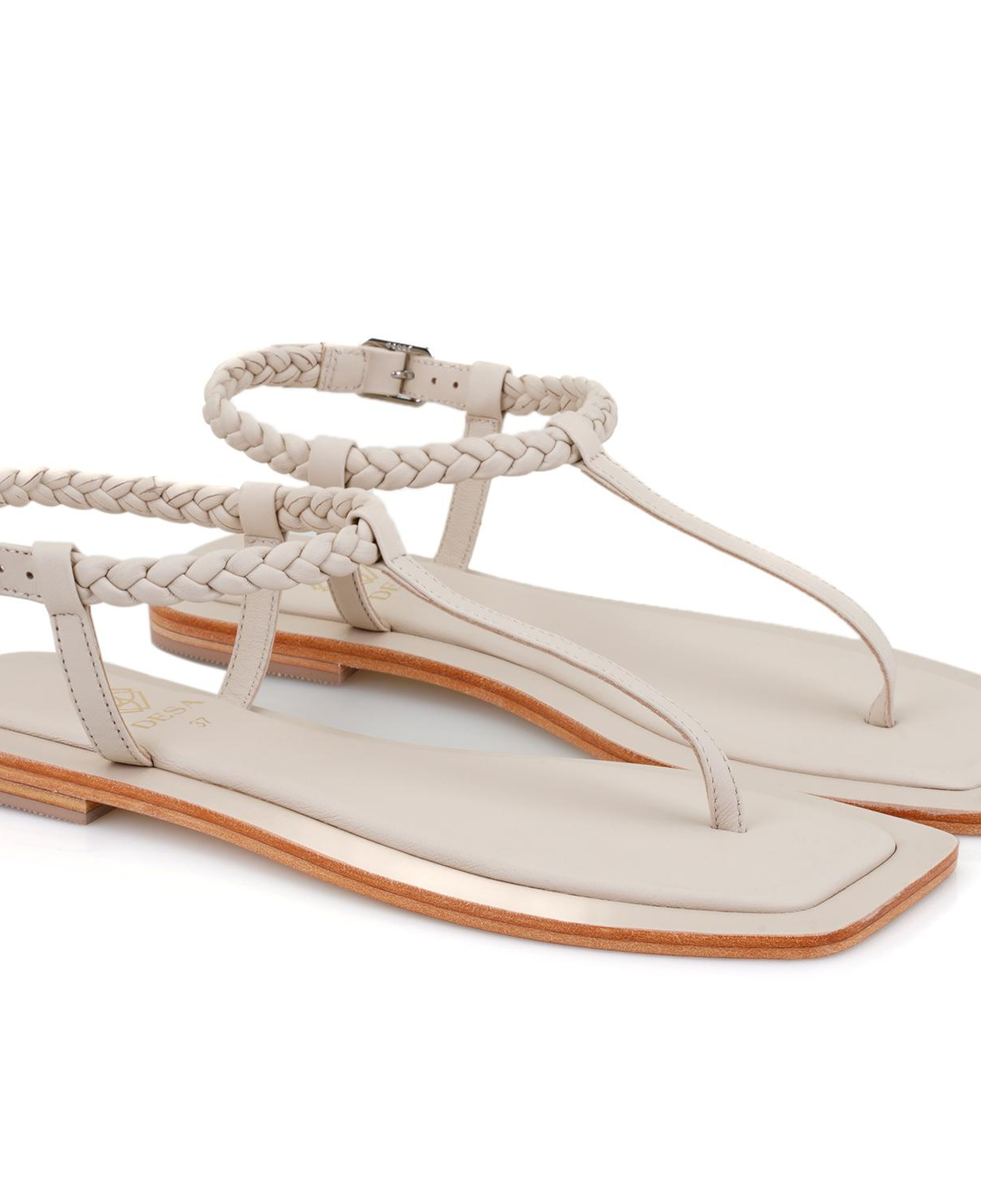 Kadın Beyaz Ayarlanabilir Tokalı Deri Sandalet