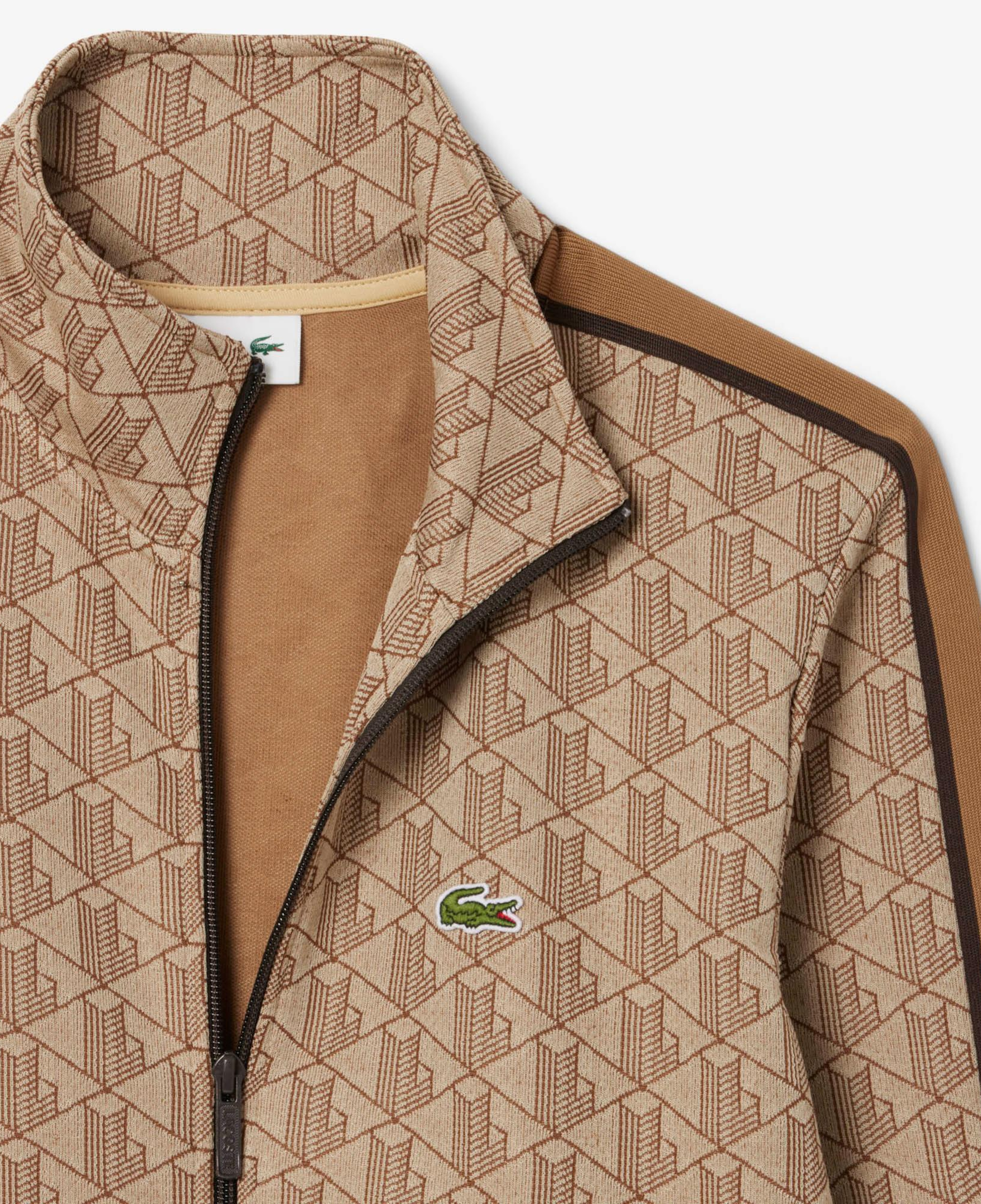 Lacoste Erkek Regular Fit Fermuarlı Monogram Kahverengi Sweatshirt