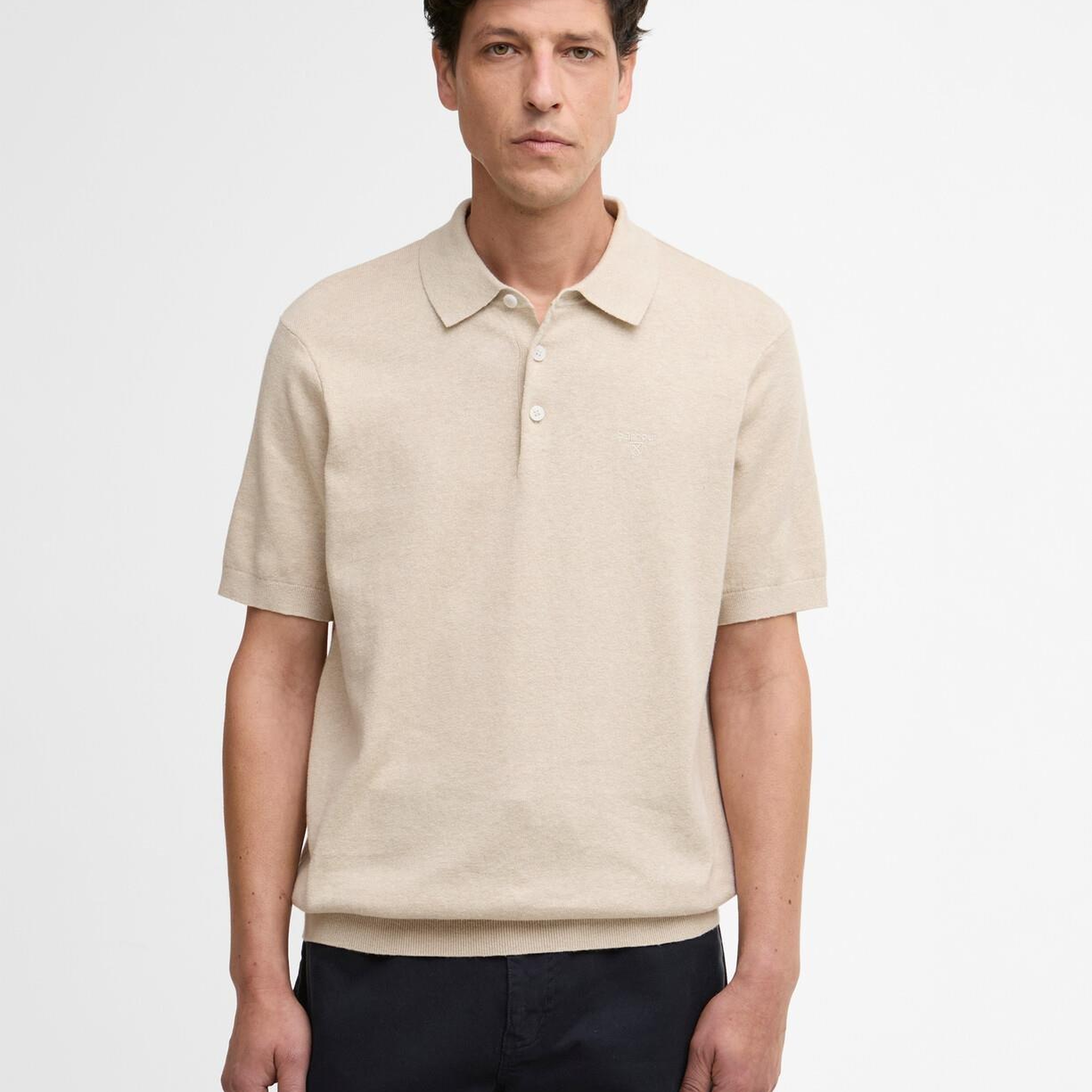 Barbour Muston Linen Blend Knitted Polo Yaka