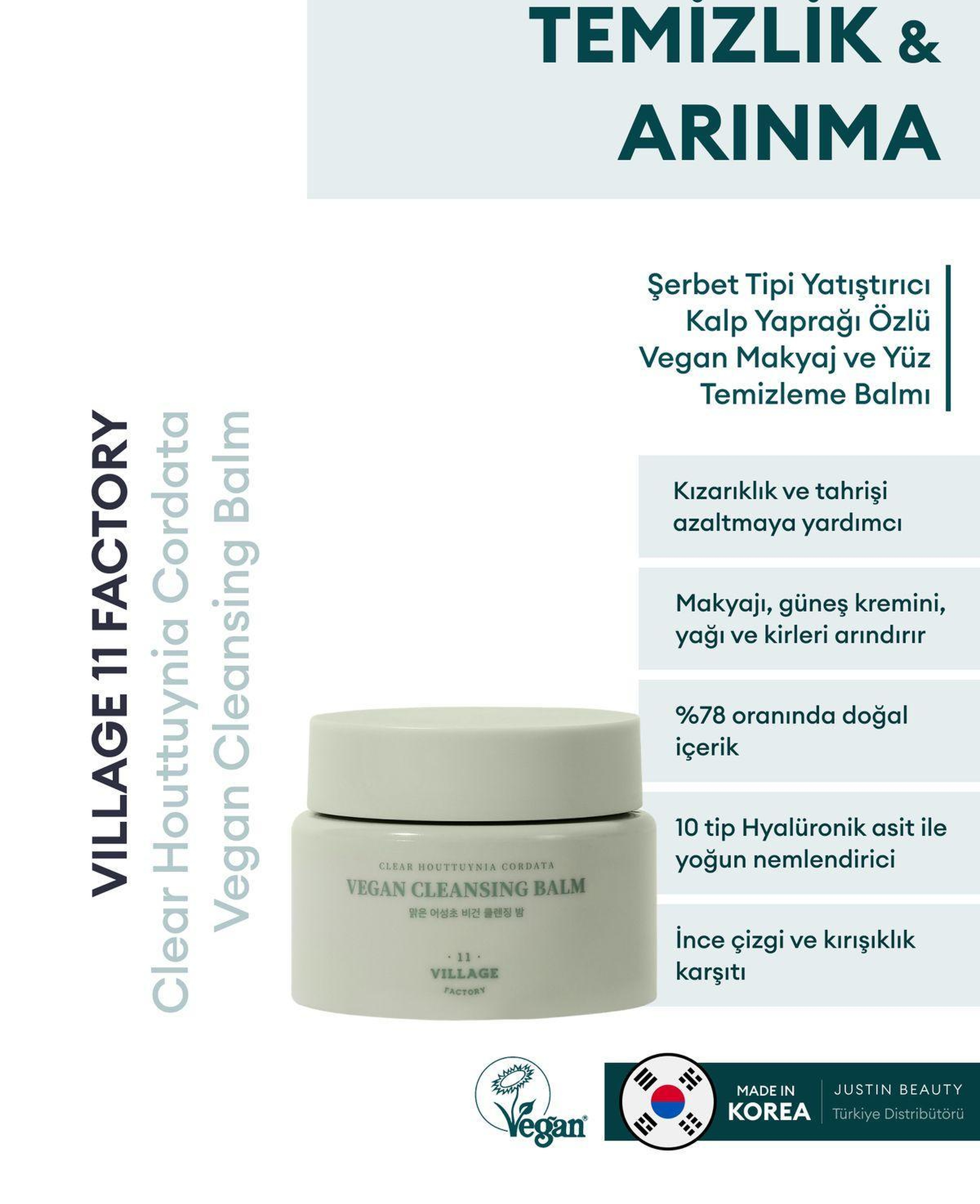 Village 11 Factory Clear Houttuynia Cordata Vegan Cleansing Balm 100ml - Şerbet Tipi Yatıştırıcı Heartleaf Vegan Makyaj ve Yüz Temizleme Balmı